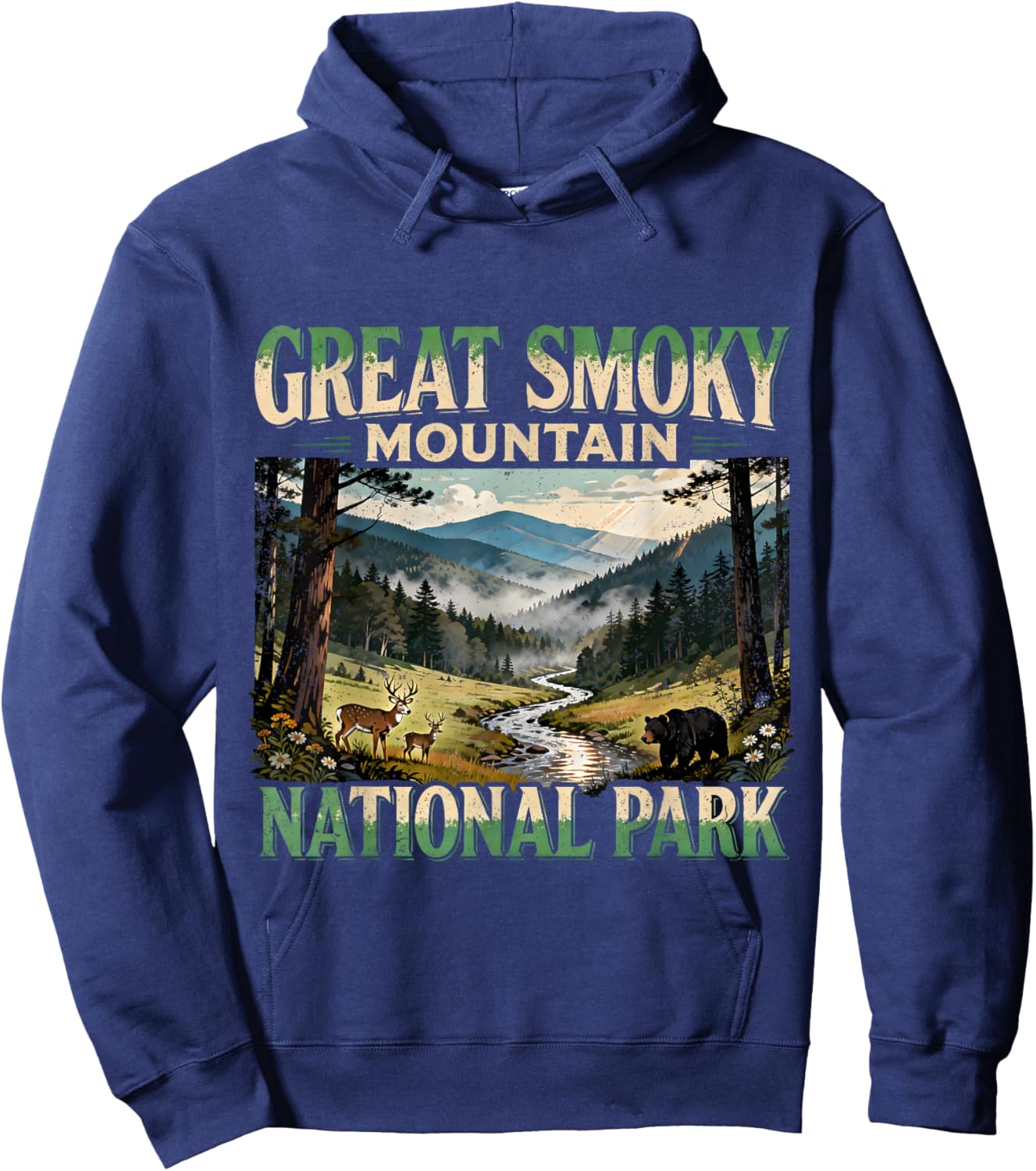 Great Smoky Mountains Bear Deer Wildlife Hoodie - Hoodie | Navy