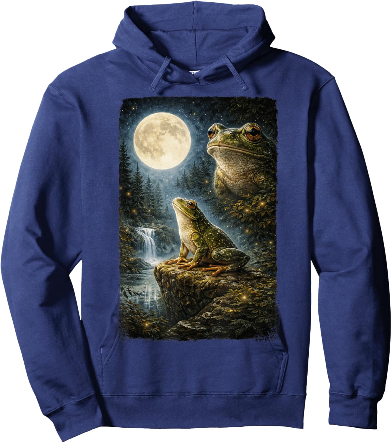 Funny Frog Art Design Frog Howling at The Moon Hoodie - Hoodie | Navy