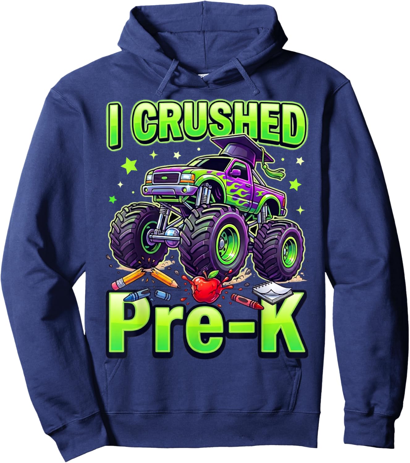 Graduation Pre-K Monster Truck Boys I Crushed Preschool Grad Hoodie - Hoodie | Navy