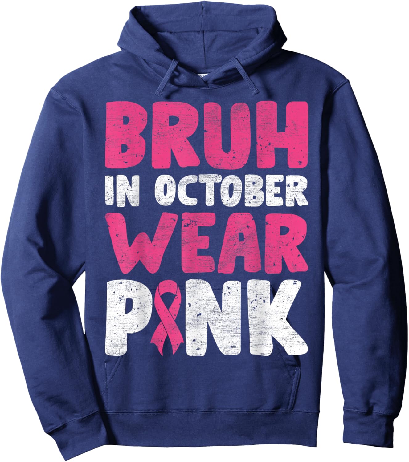 Breast Cancer Shirts for Kids Boys Bruh In October Wear Pink Hoodie - Hoodie | Navy