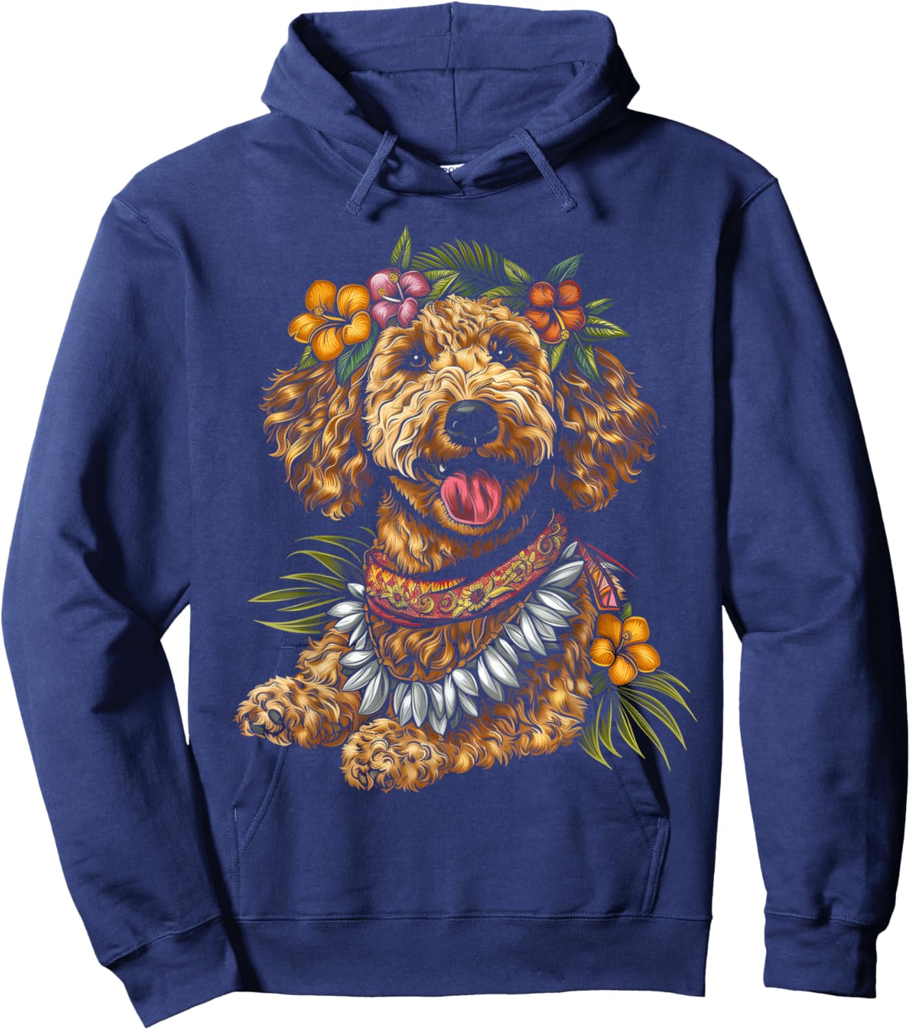 Goldendoodle Hawaiian Flowers Hibiscus Funny Doodle Mom Hoodie - Hoodie | Navy
