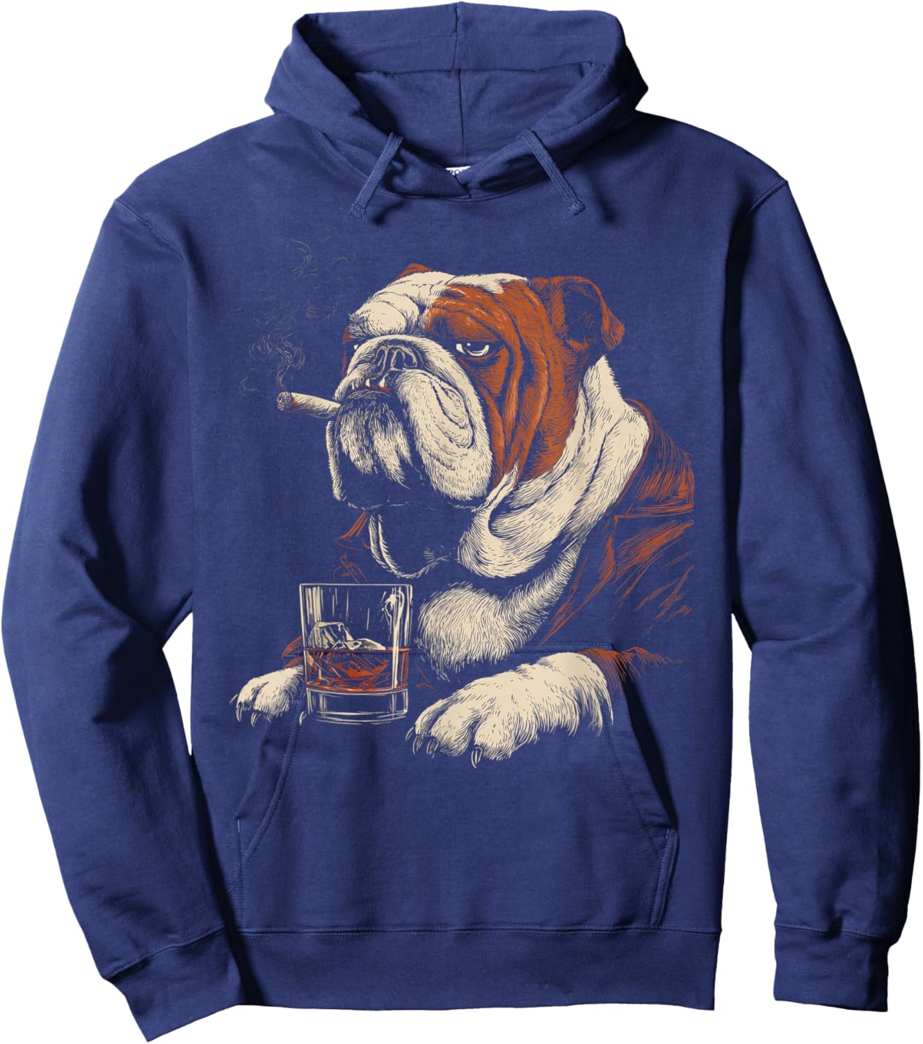 Bulldog Smoking Cigarette Whisky Lover Funny Dog Hoodie - Hoodie | Navy