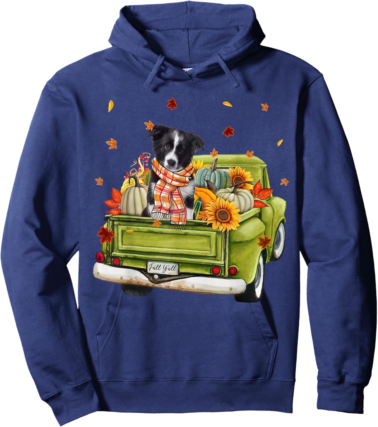 Happy Fall Y'all Border Collie Dog On Truck Pumpkin Fall Hoodie - Hoodie | Navy