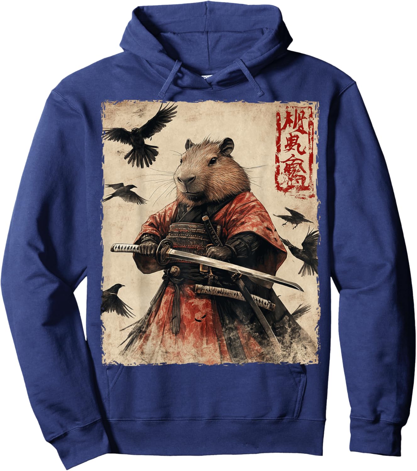 Capybara Samurai Graphic Japanese Warrior Anime Hoodie - Hoodie | Navy