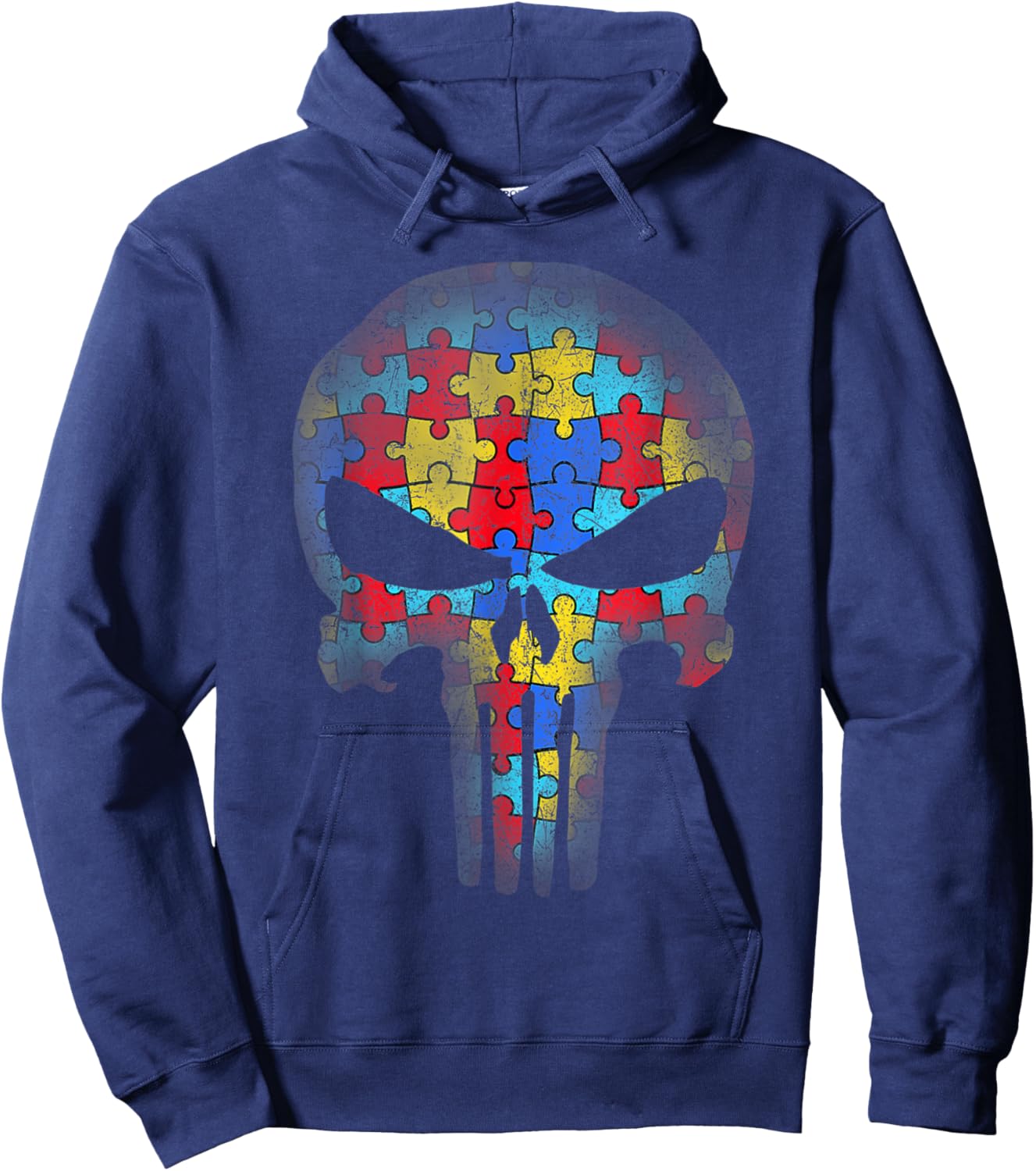 Skull Autism Awareness Puzzle Piece Kids Hoodie - Hoodie | Navy