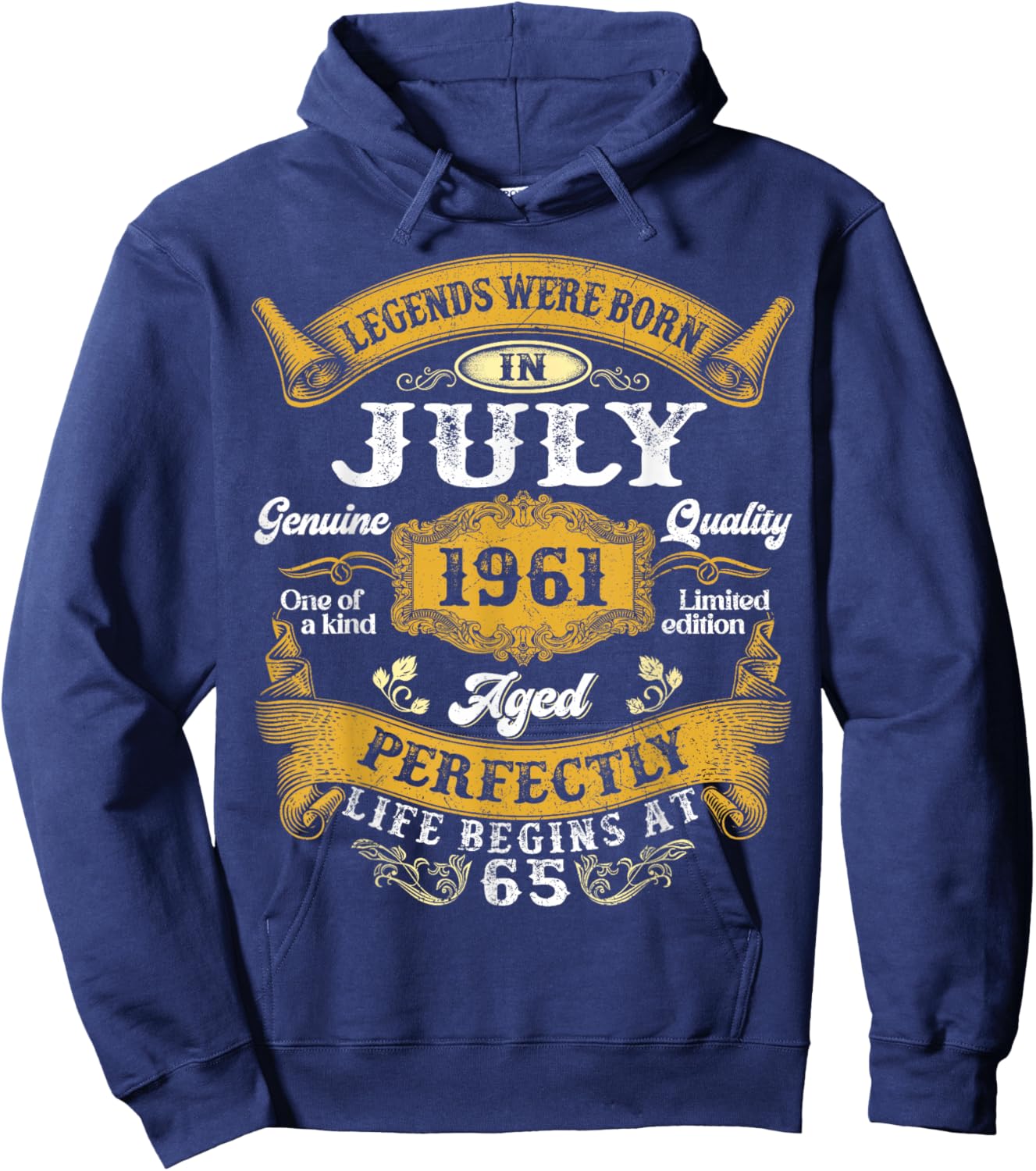 Legends were Born in July 1961 Retro 65th Birthday Men Dad Hoodie - Hoodie | Navy