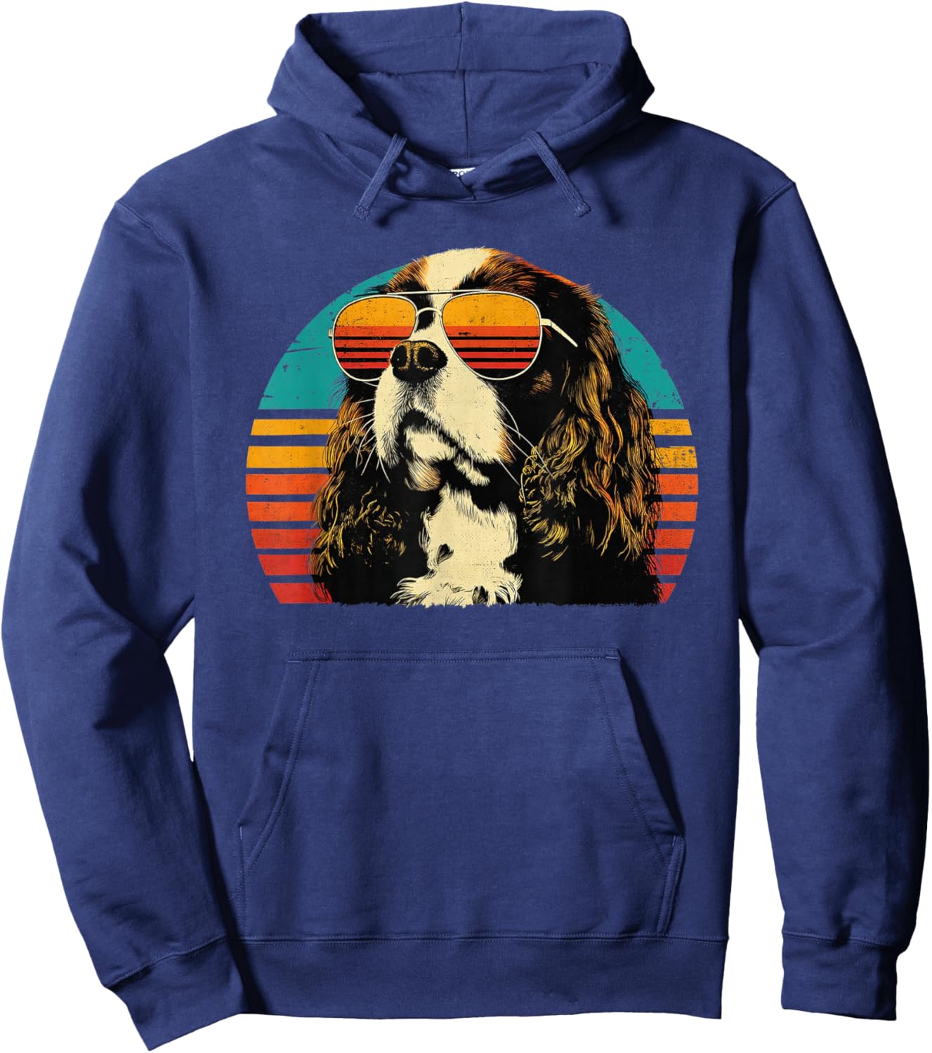 Cavalier King Charles Spaniel Dad Sunset Retro Dog Lover pour Hommes Hoodie - Hoodie | Navy