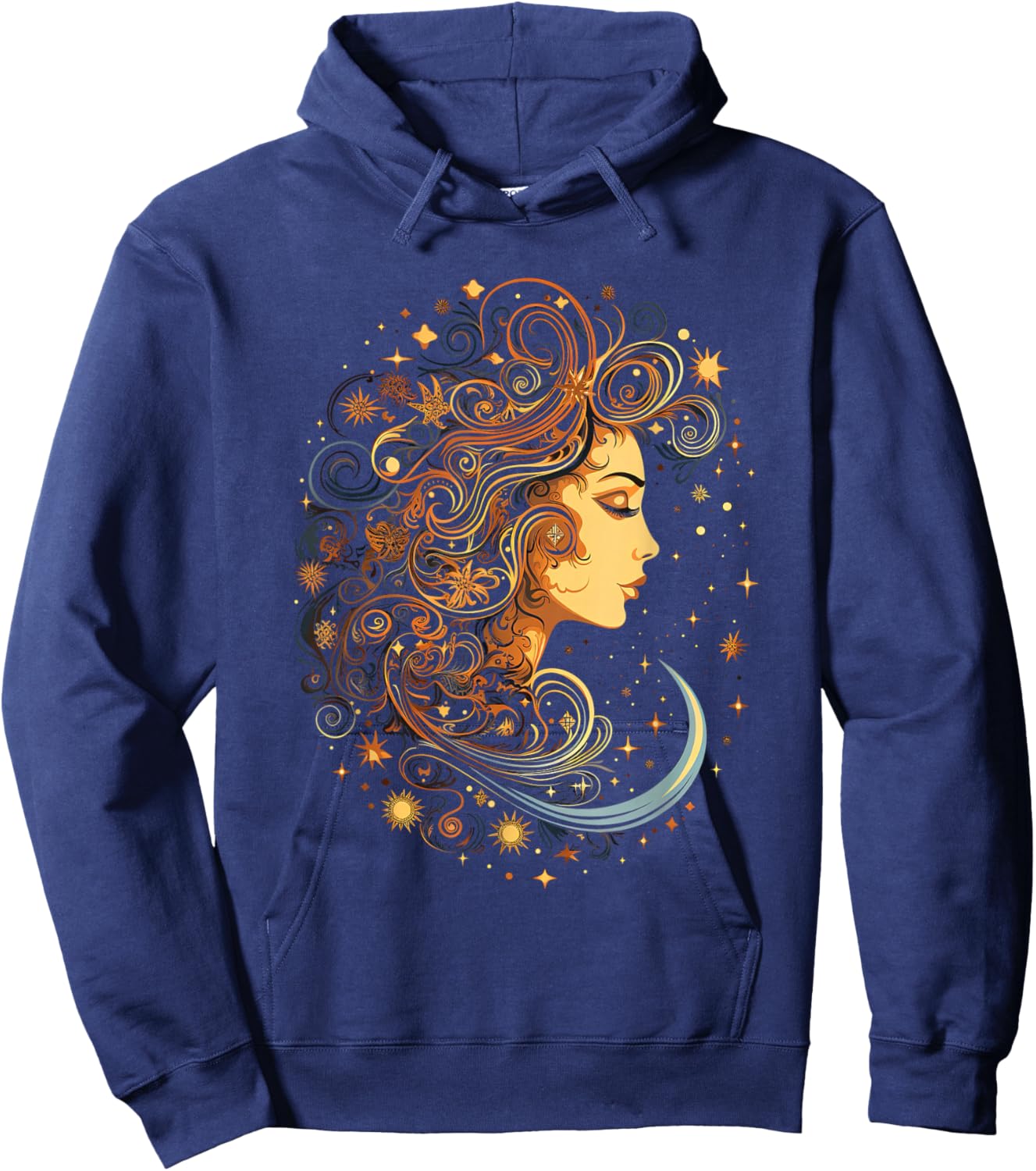 Mystic Sun and Moon Woman Mystical Flowers Aesthetic Hoodie - Hoodie | Navy