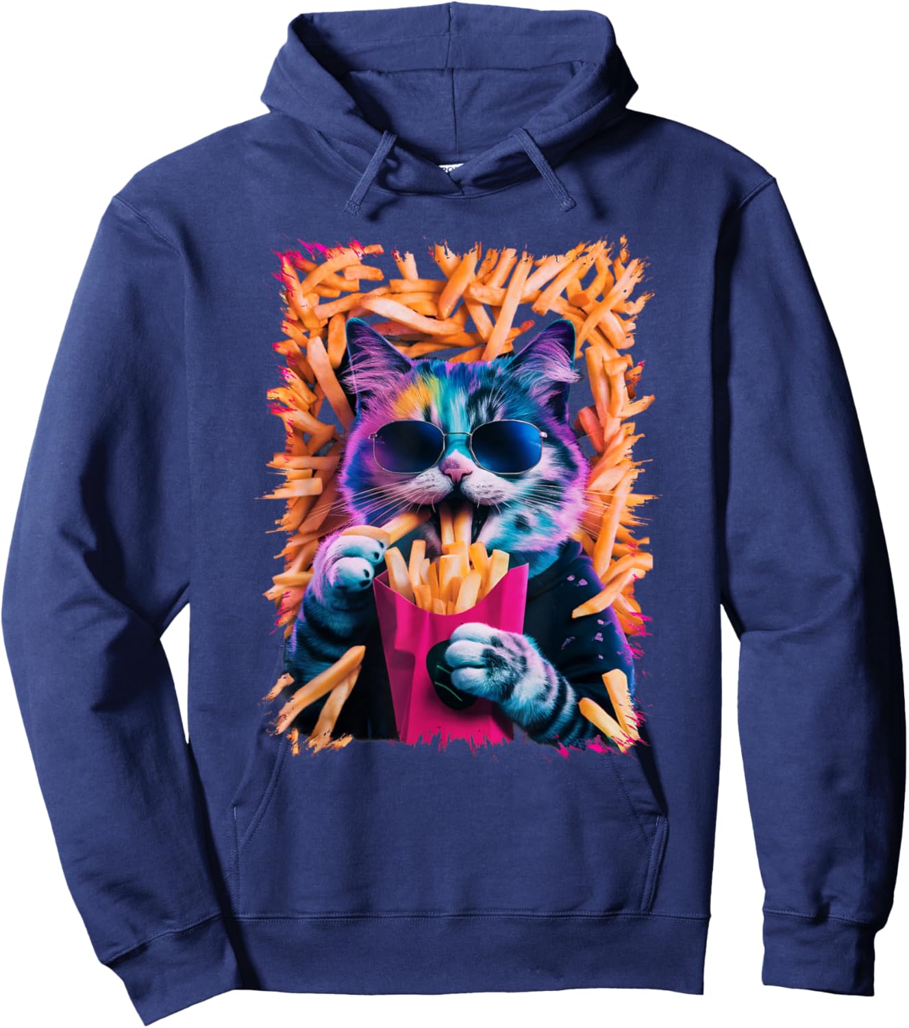 Funny Cat French Fries Humorous Potato Food Lovers Women Kids Hoodie - Hoodie | Navy