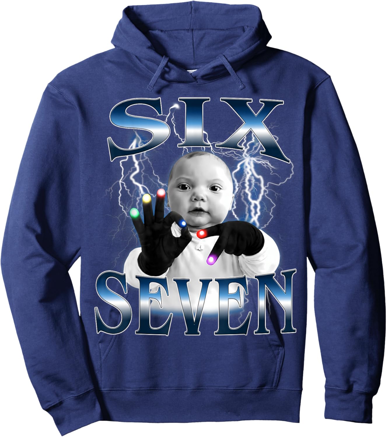 Ai Baby 67 Six Seven Bootleg Hand Gloving Niche Ai Baby Meme Hoodie - Hoodie | Navy