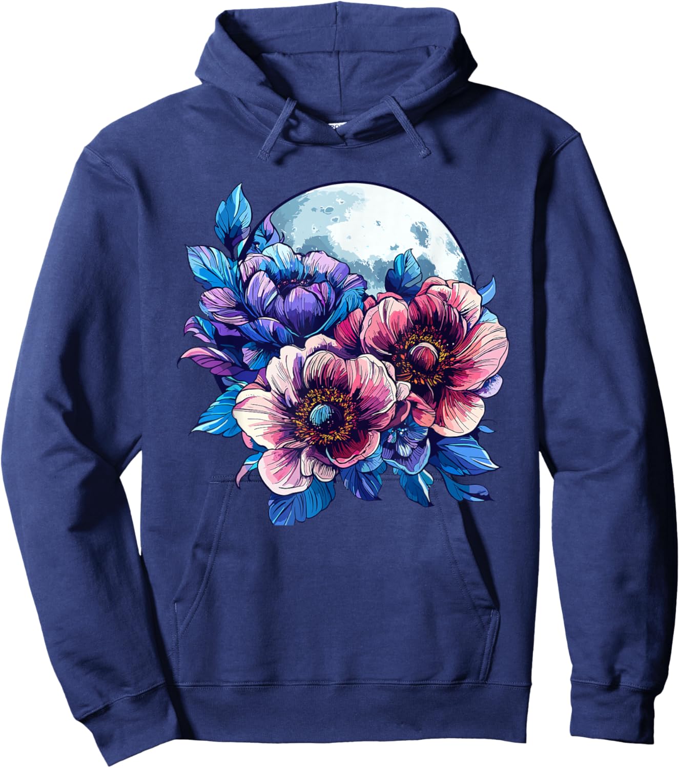 Midnight Bloom Moon Bouquet de Fleurs de Pivoine Hoodie - Hoodie | Navy