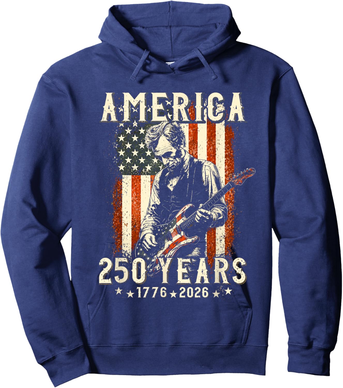 Vintage Abraham Lincoln Abe Lincoln Playing Guitar 250 Years Hoodie - Hoodie | Navy