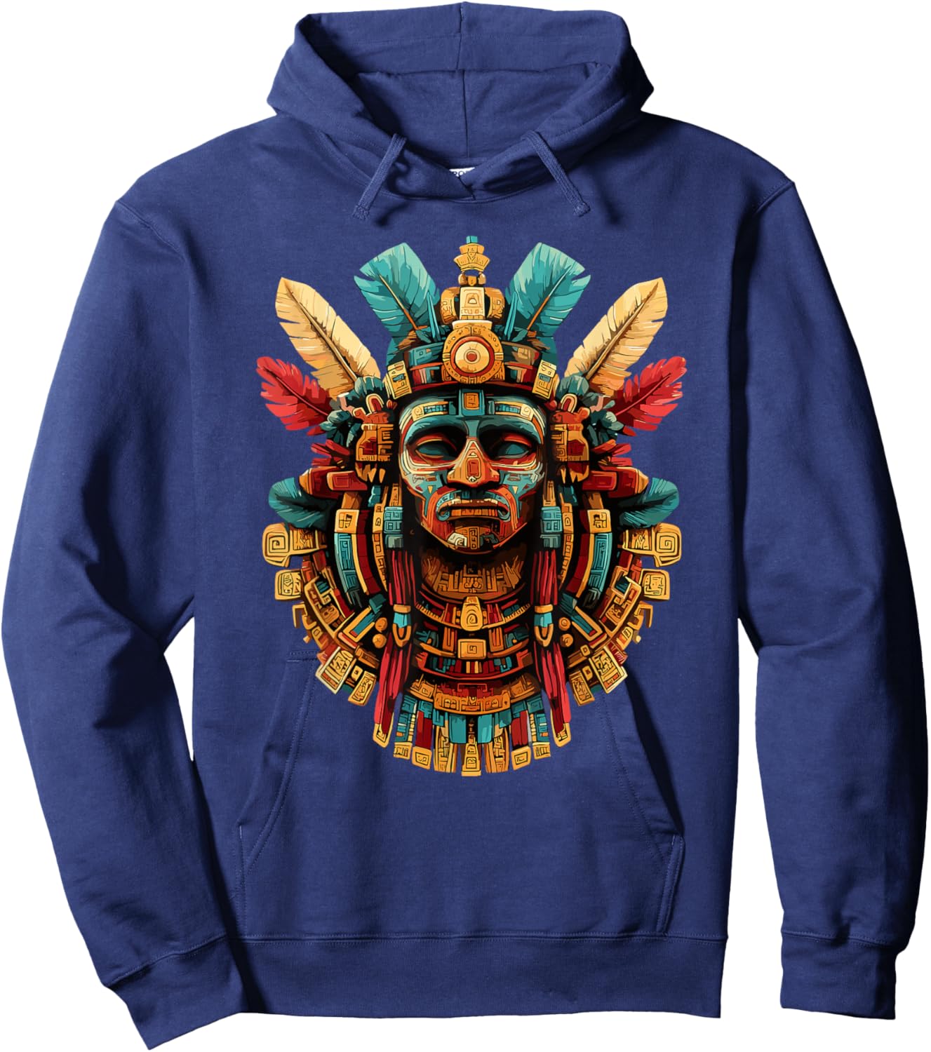 Mayan Aztec Feathered Warrior Mask Sacred Headdress Hoodie - Hoodie | Navy