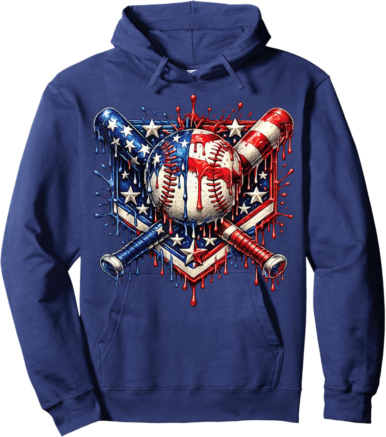 Baseball Drip Ice Cream American Flag Apparel Youth Boys Kid Hoodie - Hoodie | Navy