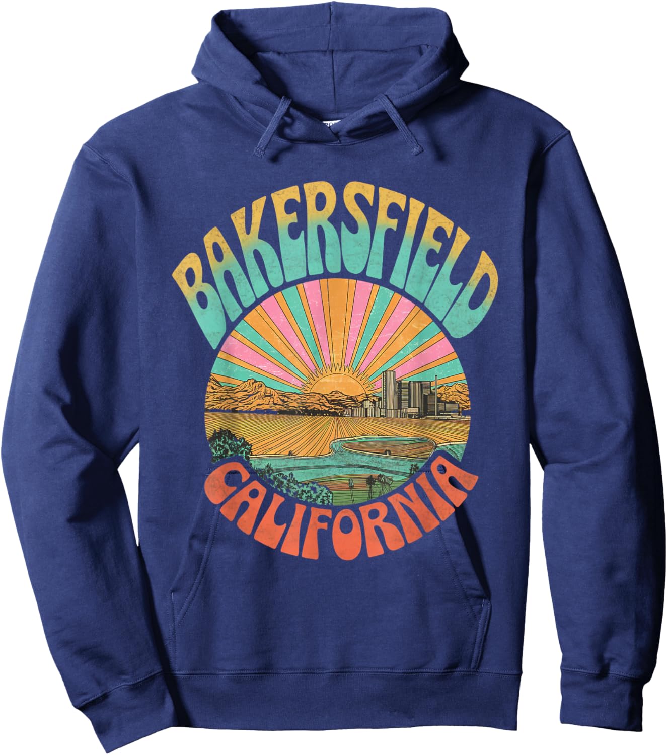 Vintage Bakersfield California Sunset Skyline Cityscape Hoodie - Hoodie | Navy