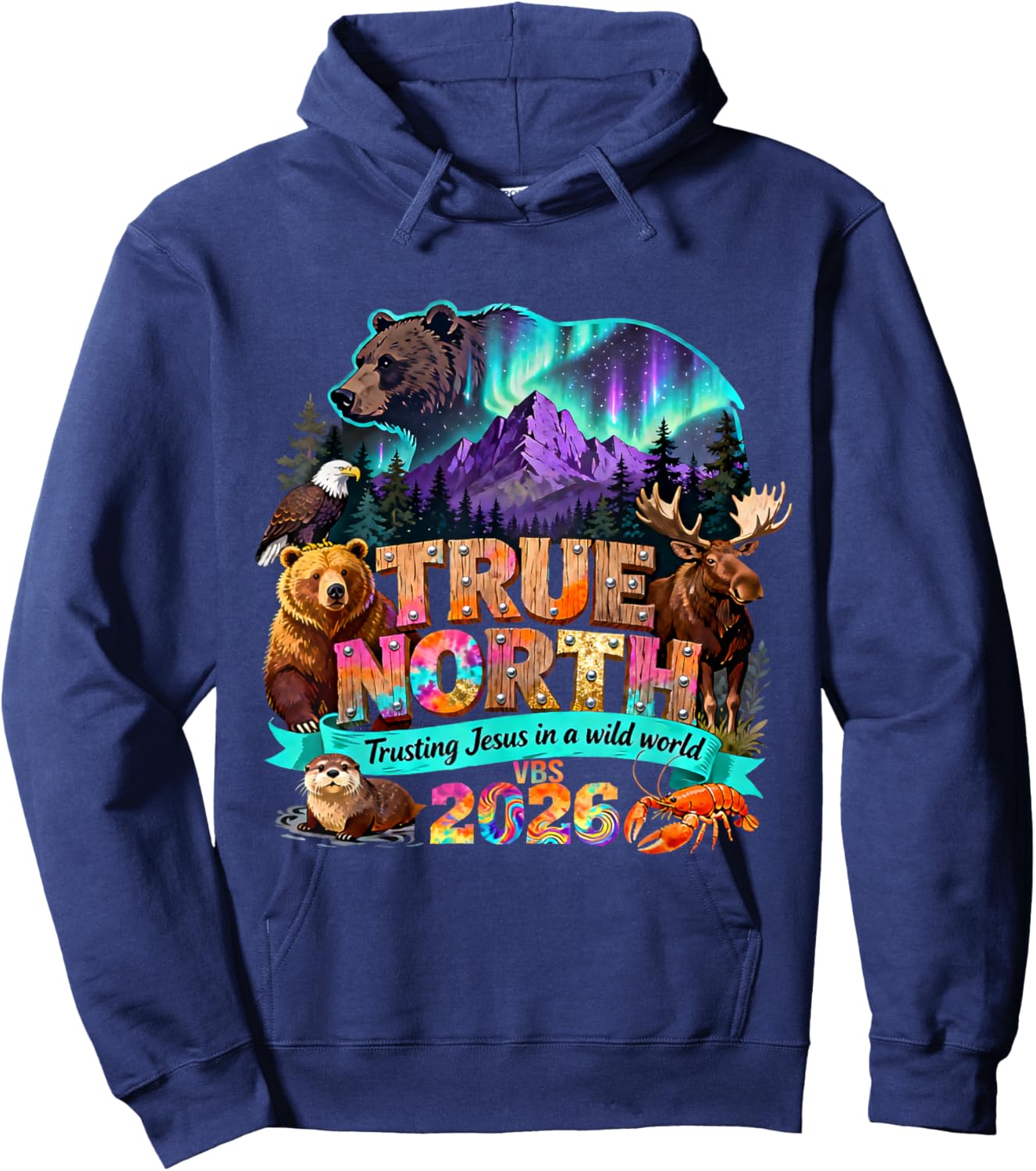 Vintage True North Trusting Jesus in A Wild World VBS 2026 Hoodie - Hoodie | Navy