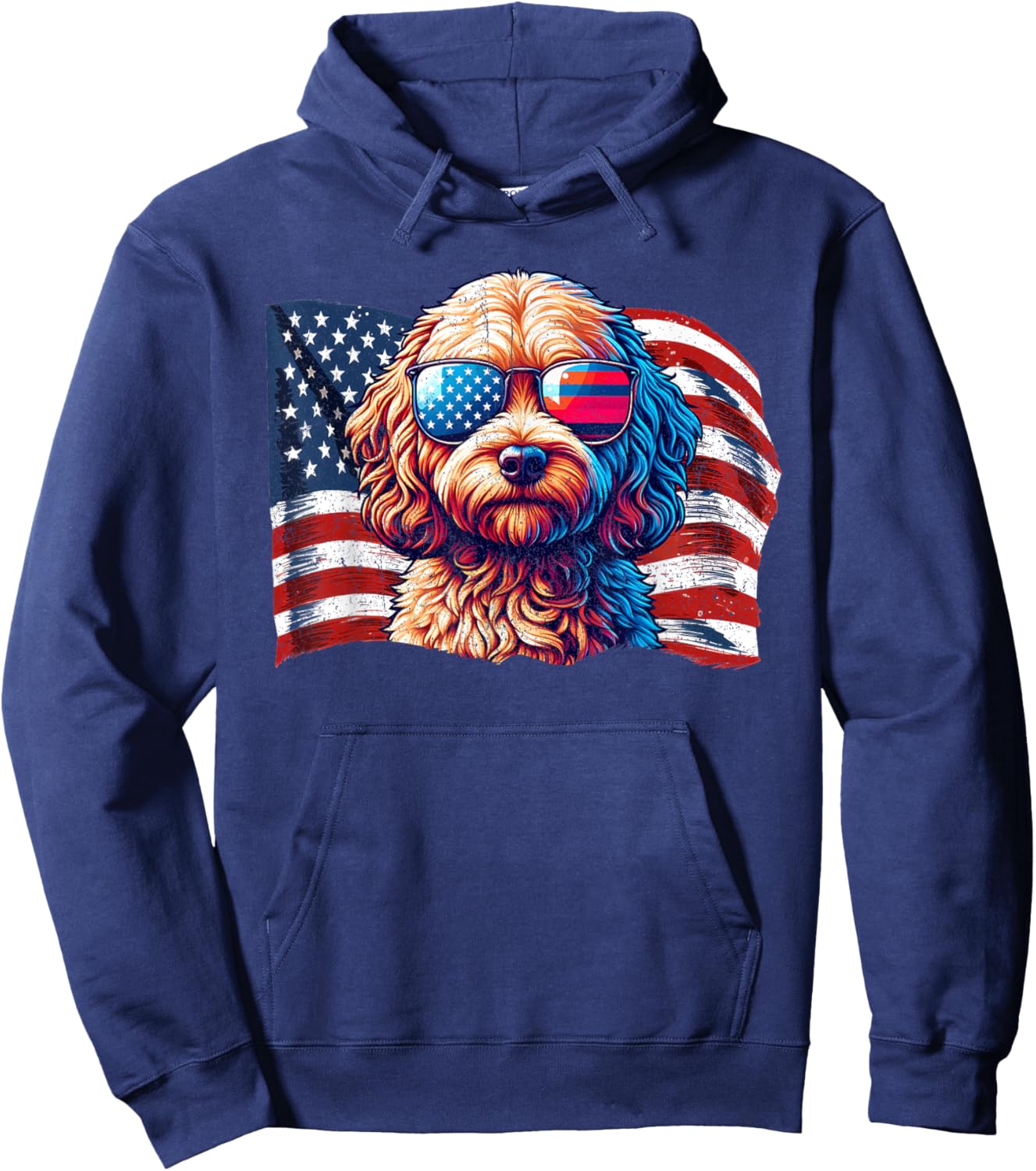 Vintage Cockapoo Dogs American Flag Patriotic Sunglasses Hoodie - Hoodie | Navy