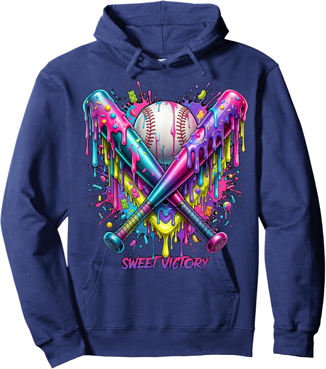 Colorful Ice Cream Funny Boys Kids Baseball Player Drip Hoodie - Hoodie | Navy