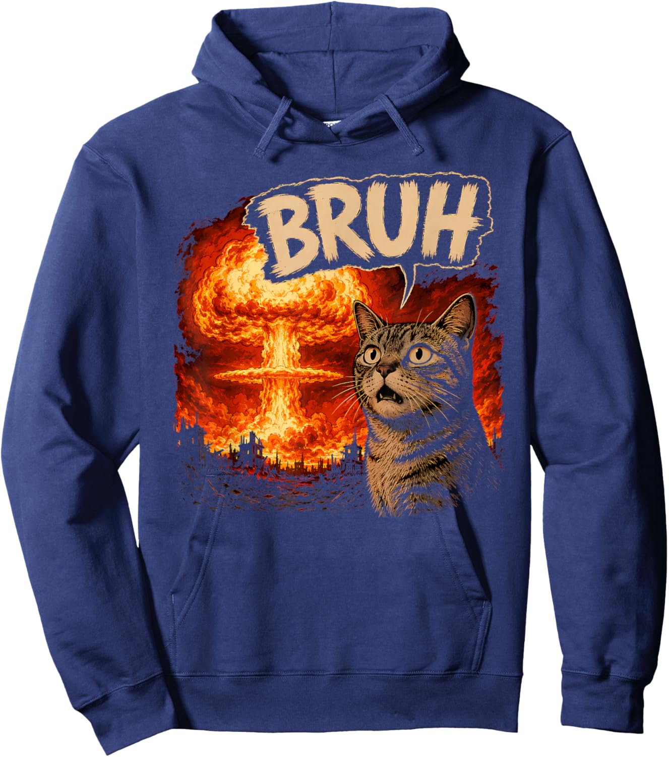 Bruh Cat Meme Funny Kids Meme Slang Trendy Viral Joke Hoodie - Hoodie | Navy