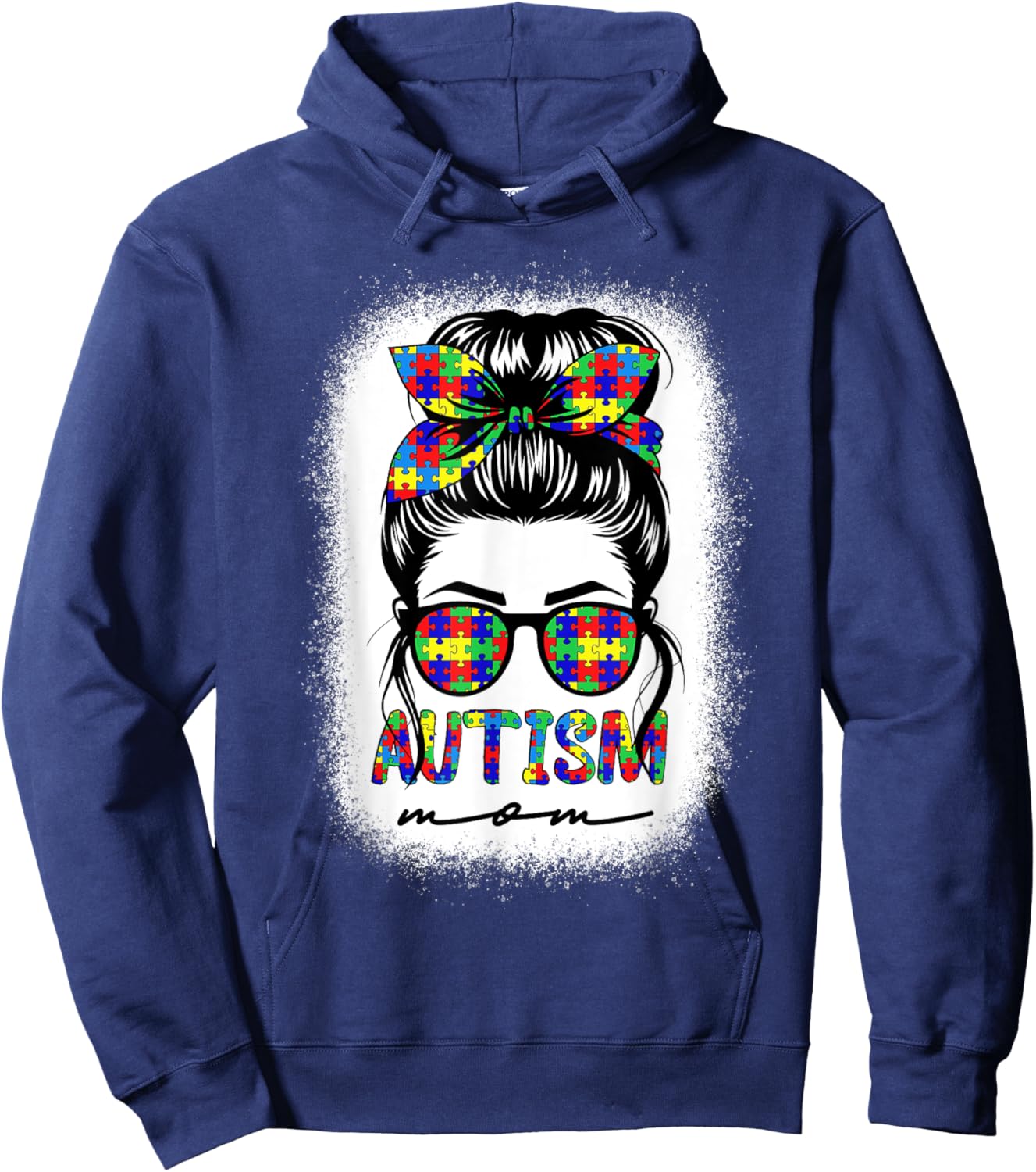 Autism Mom Messy Bun Puzzle Piece Awareness Mothers Day Hoodie - Hoodie | Navy