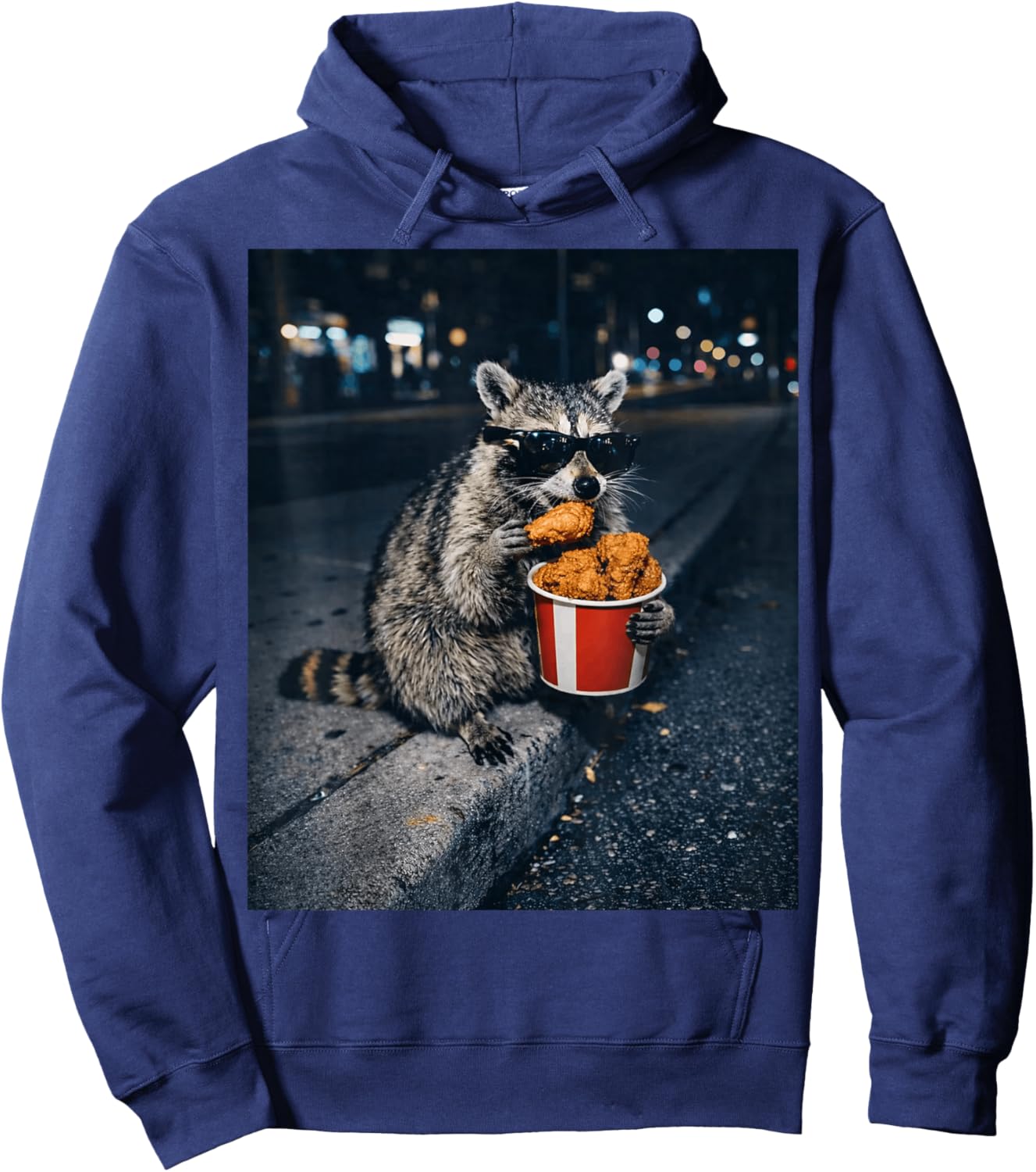 Raccoon Eating Fried Chicken Meme Silly Trash Panda Animal Hoodie - Hoodie | Navy