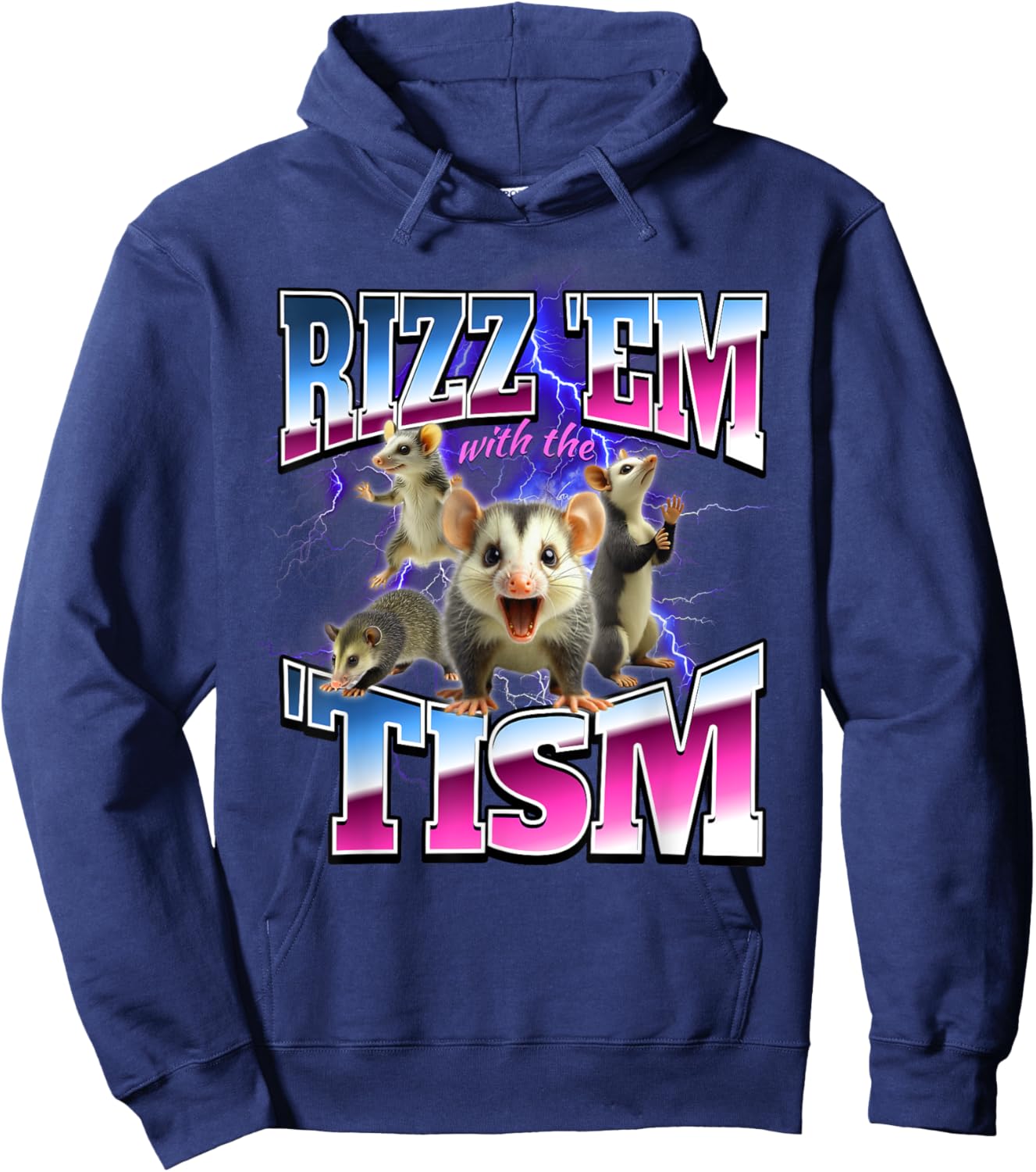 Autism Possum Rizz Em With The Tism Brainrot Funny Unhinged Hoodie - Hoodie | Navy
