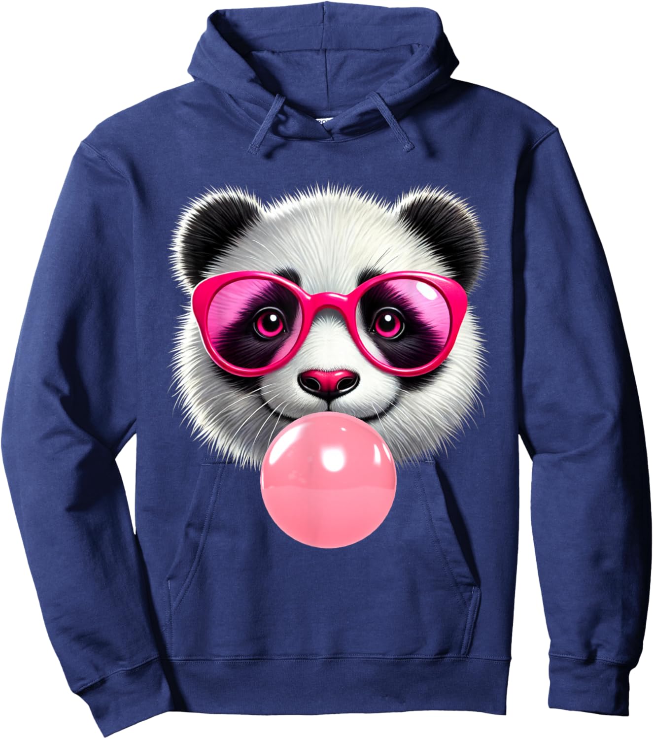Funny Panda Pink Glasses Blowing Bubble Gum Animal Lovers Hoodie - Hoodie | Navy