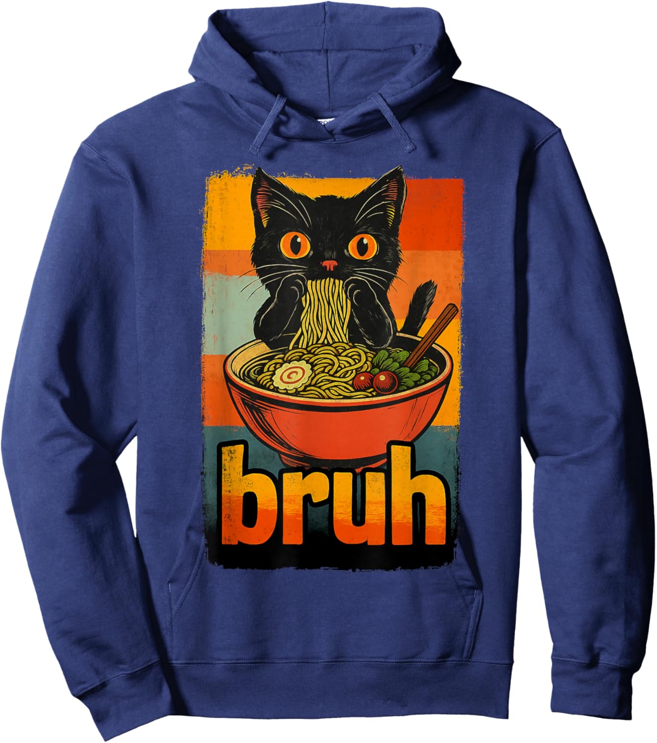 Funny Cat Eating Japanese Ramen Noodles Gifts Men Women Kid Hoodie - Hoodie | Navy