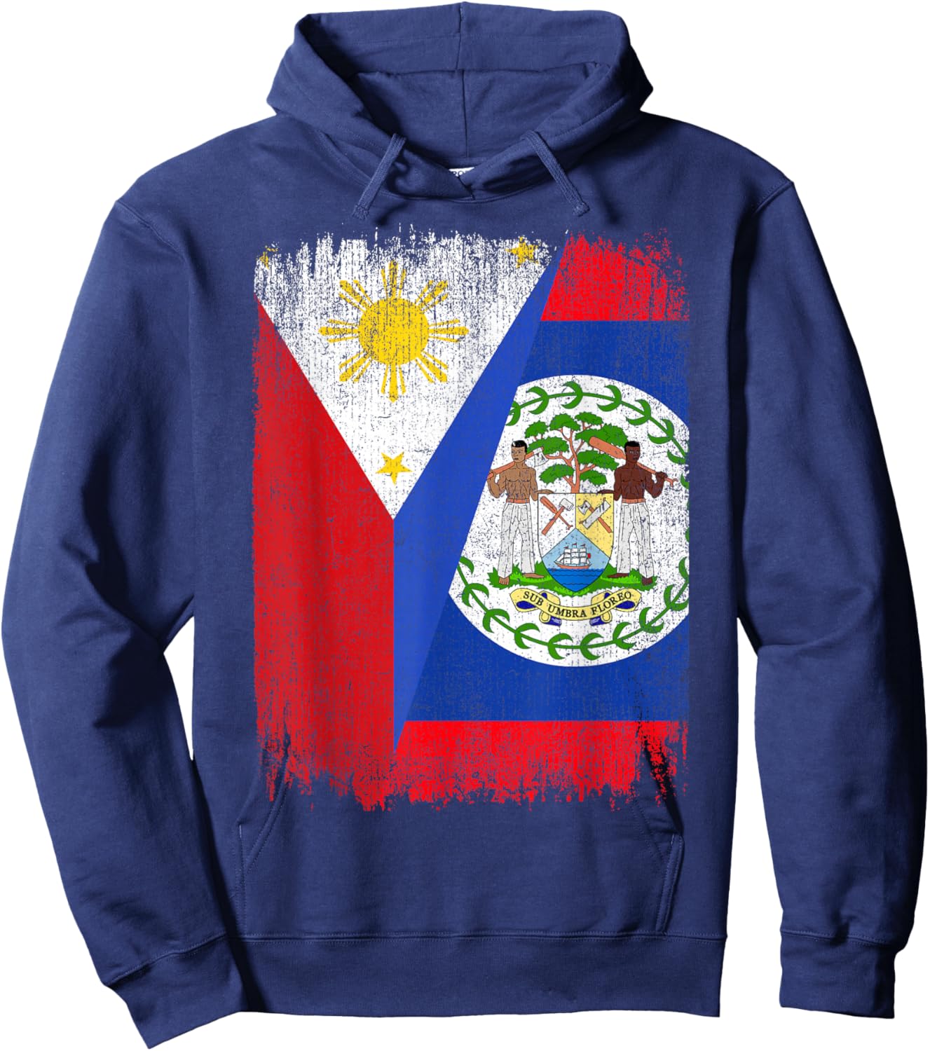 Half Philippines Belize Flag Filipino Belizean Roots Hoodie - Hoodie | Navy