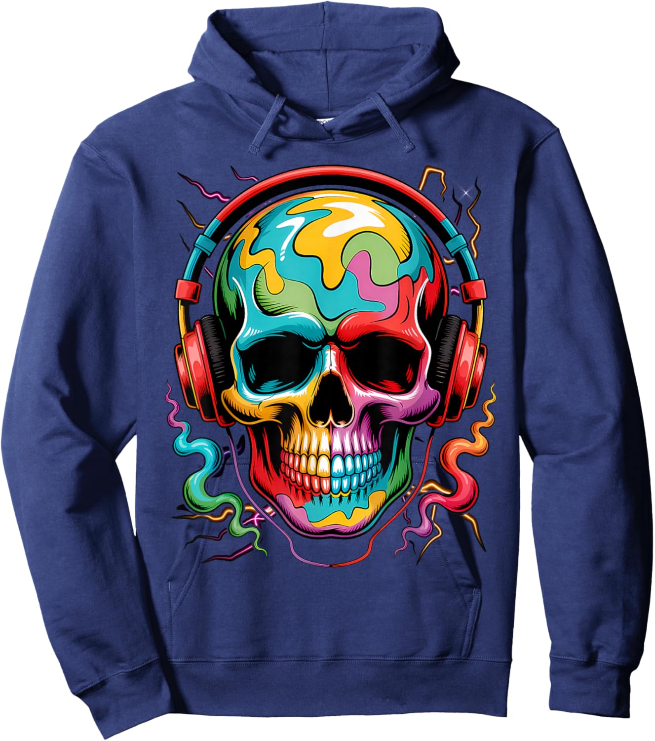 Skull Geometric Art Colorful Fantasy Graphic Hoodie - Hoodie | Navy
