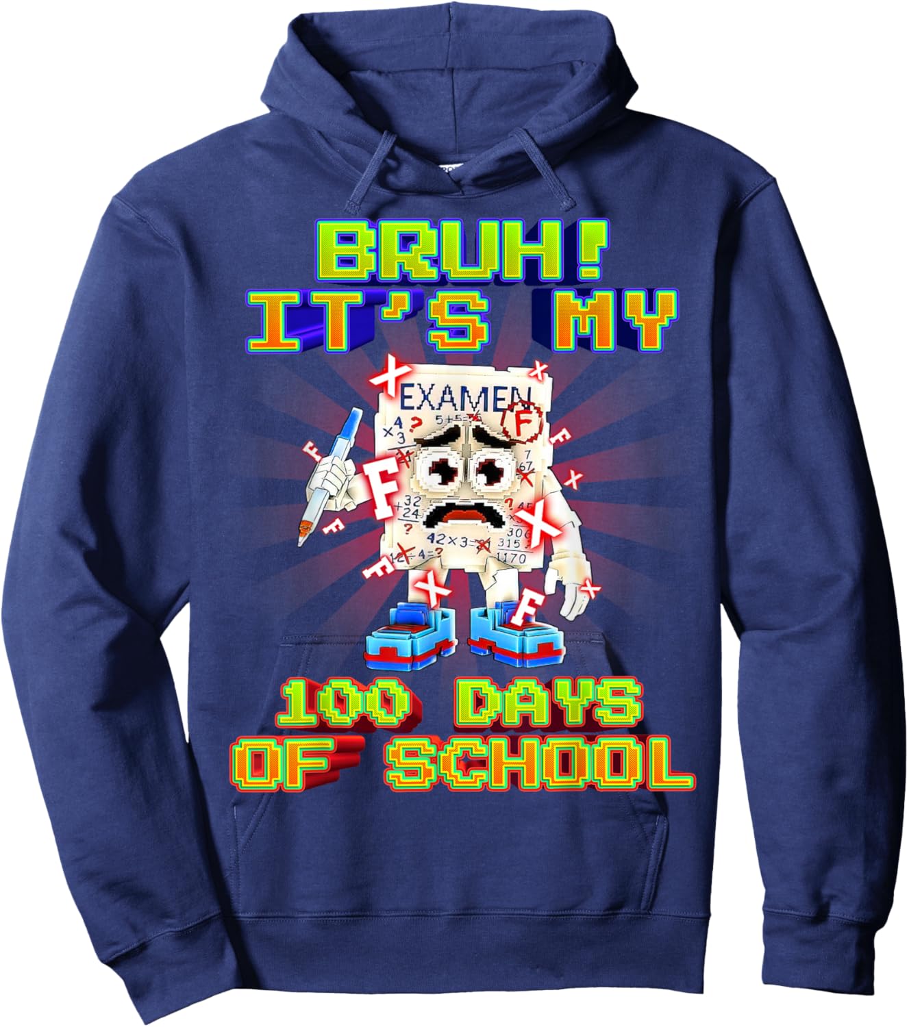 Bruh No My Examen Funny Brainrot 100 Days of School for Kids Hoodie - Hoodie | Navy
