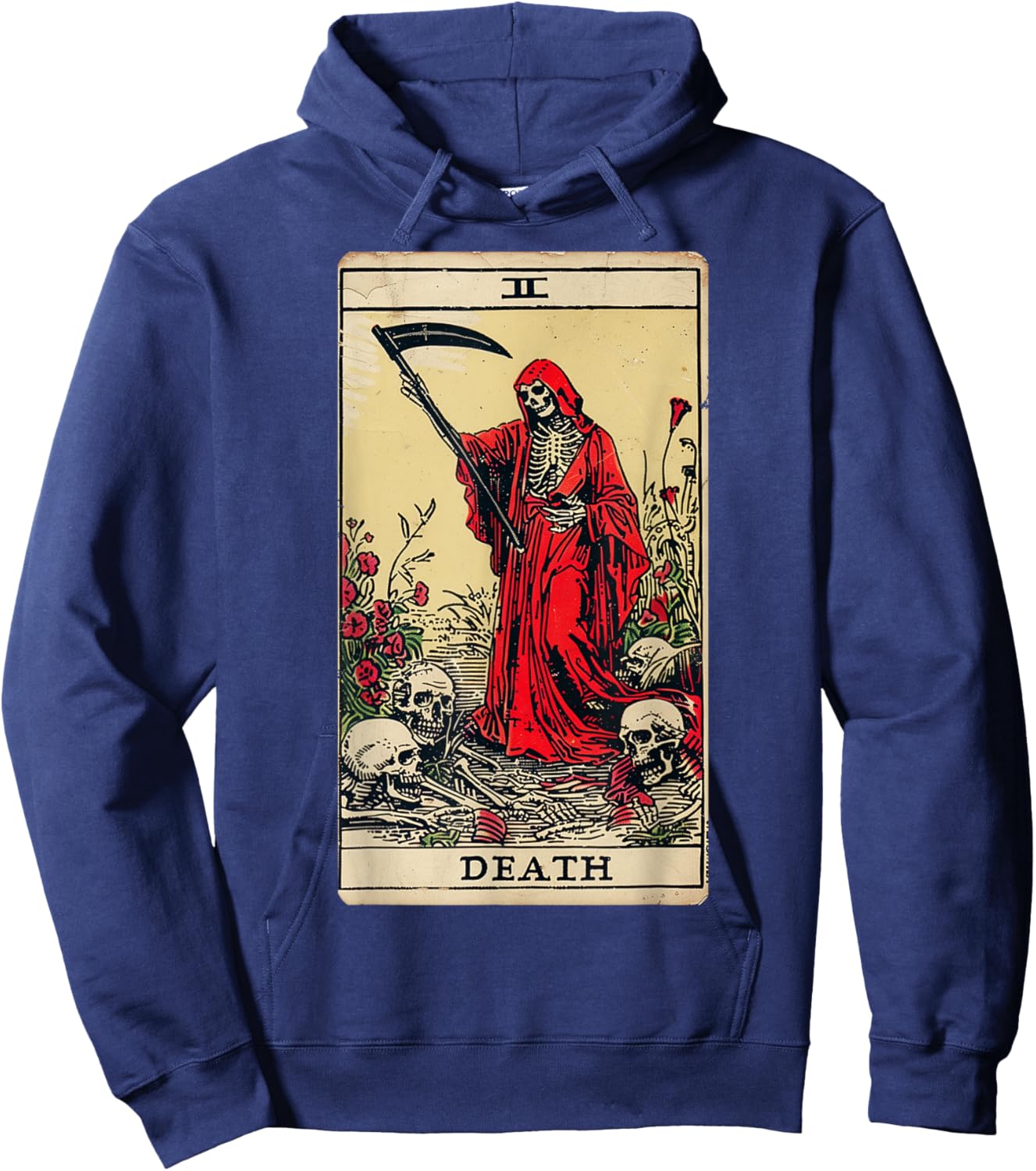 Vintage Death Tarot Card Black Gothic Skull Dead Reaper Grim Hoodie - Hoodie | Navy