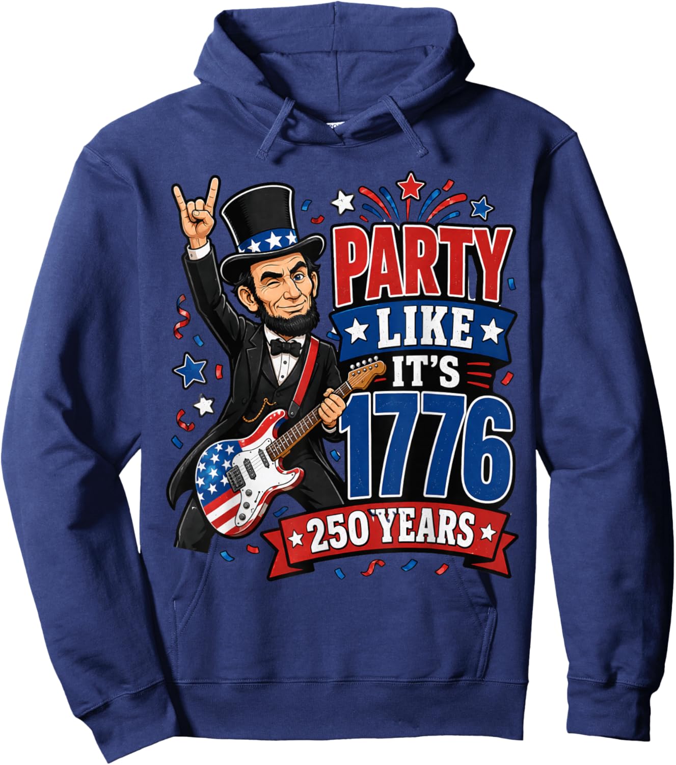 Lincoln 1776 Rock Party USA 250th Birthday Patriotic Guitar Hoodie - Hoodie | Navy