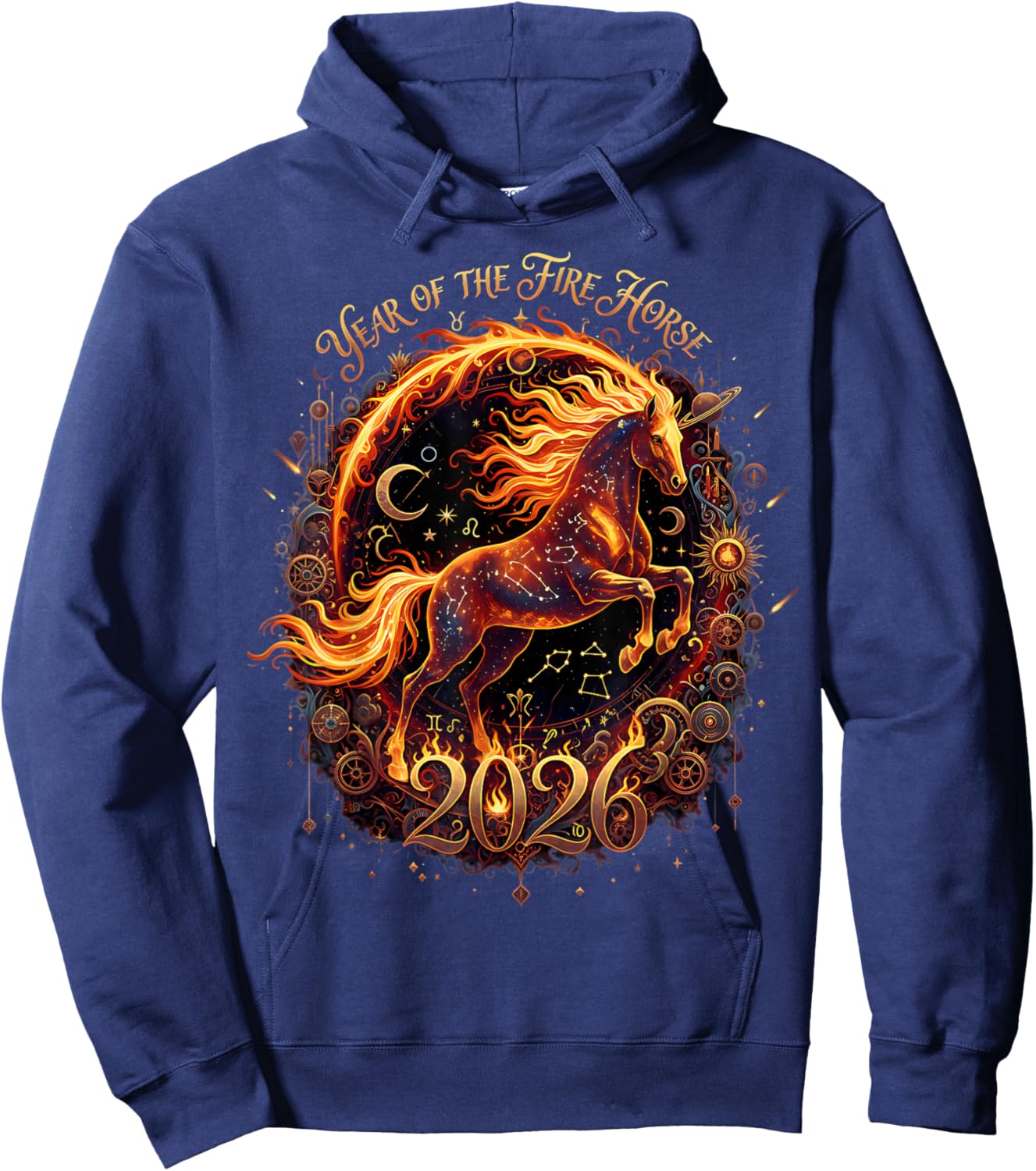 Year of the Fire Horse 2026 Moon Chinese New Year Zodiac Hoodie - Hoodie | Navy