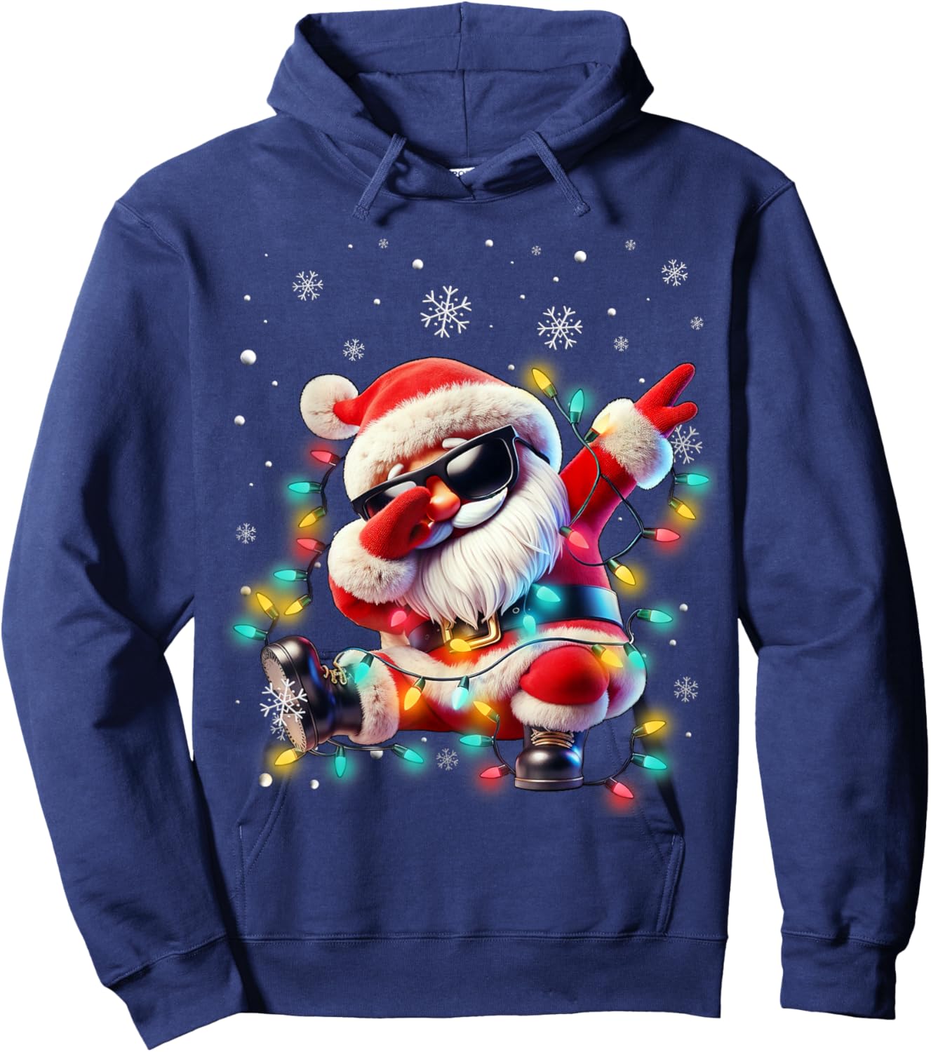 Dabbing Santa Xmas Lights Boys Men Kids Funny Christmas Hoodie - Hoodie | Navy