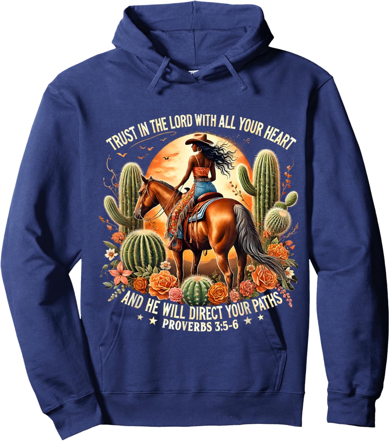 Vintage Western Christian Cowgirl Proverbs 3:5-6 Faith Hoodie - Hoodie | Navy