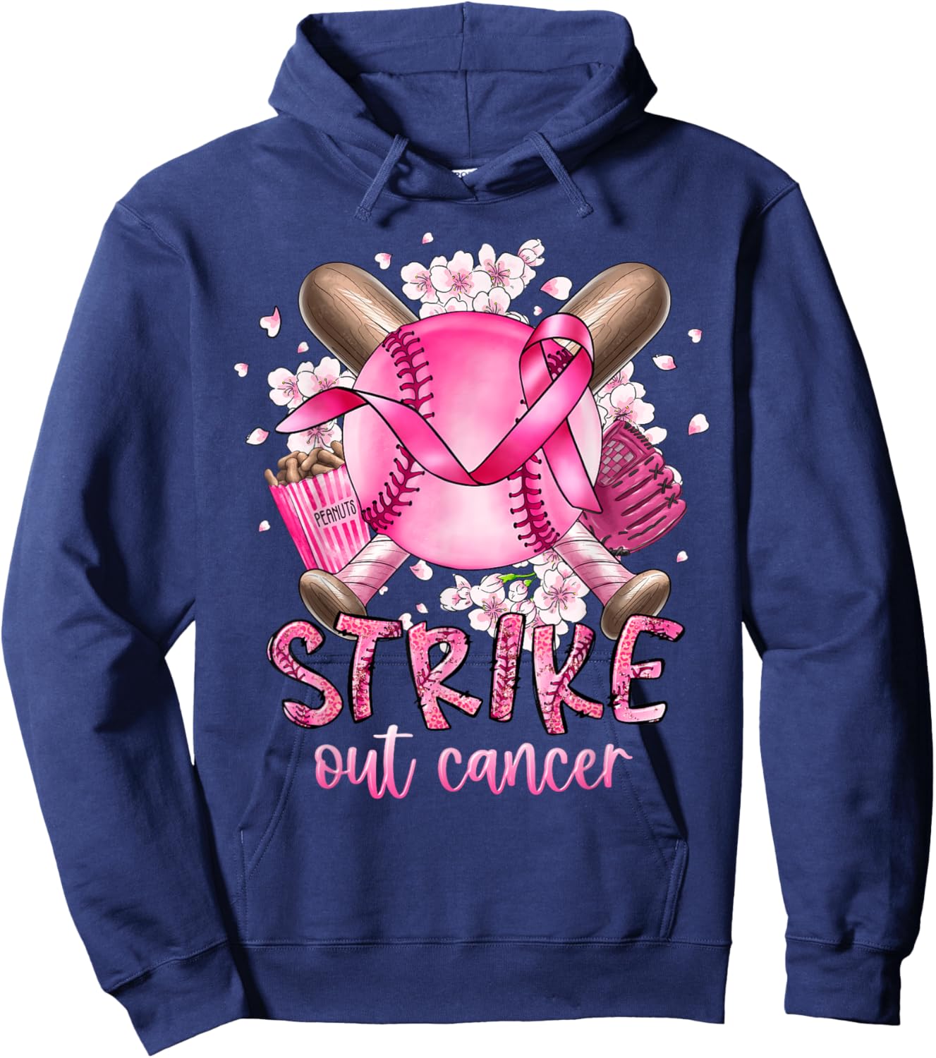 Strike Out Breast Cancer Softball Baseball Player Support Hoodie - Hoodie | Navy