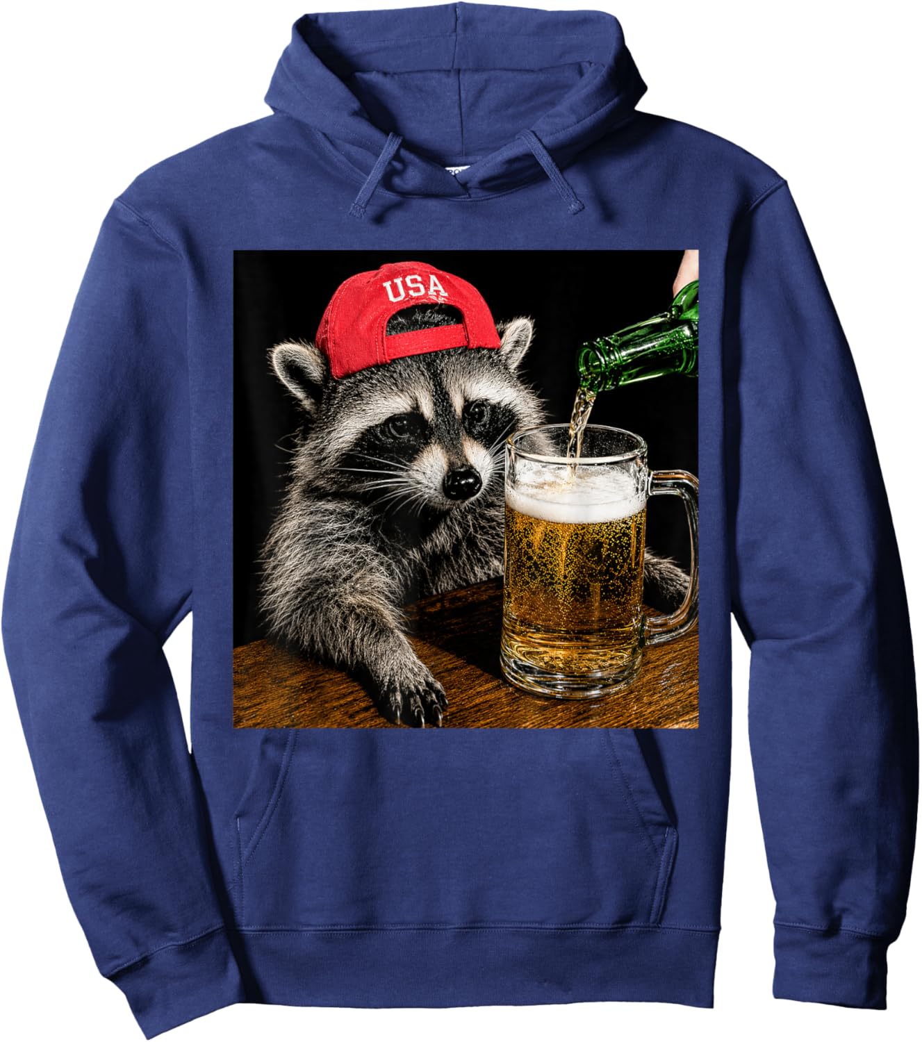 Funny Raccoon Drinking Beer Patriotic USA 4th of July Men Hoodie - Hoodie | Navy