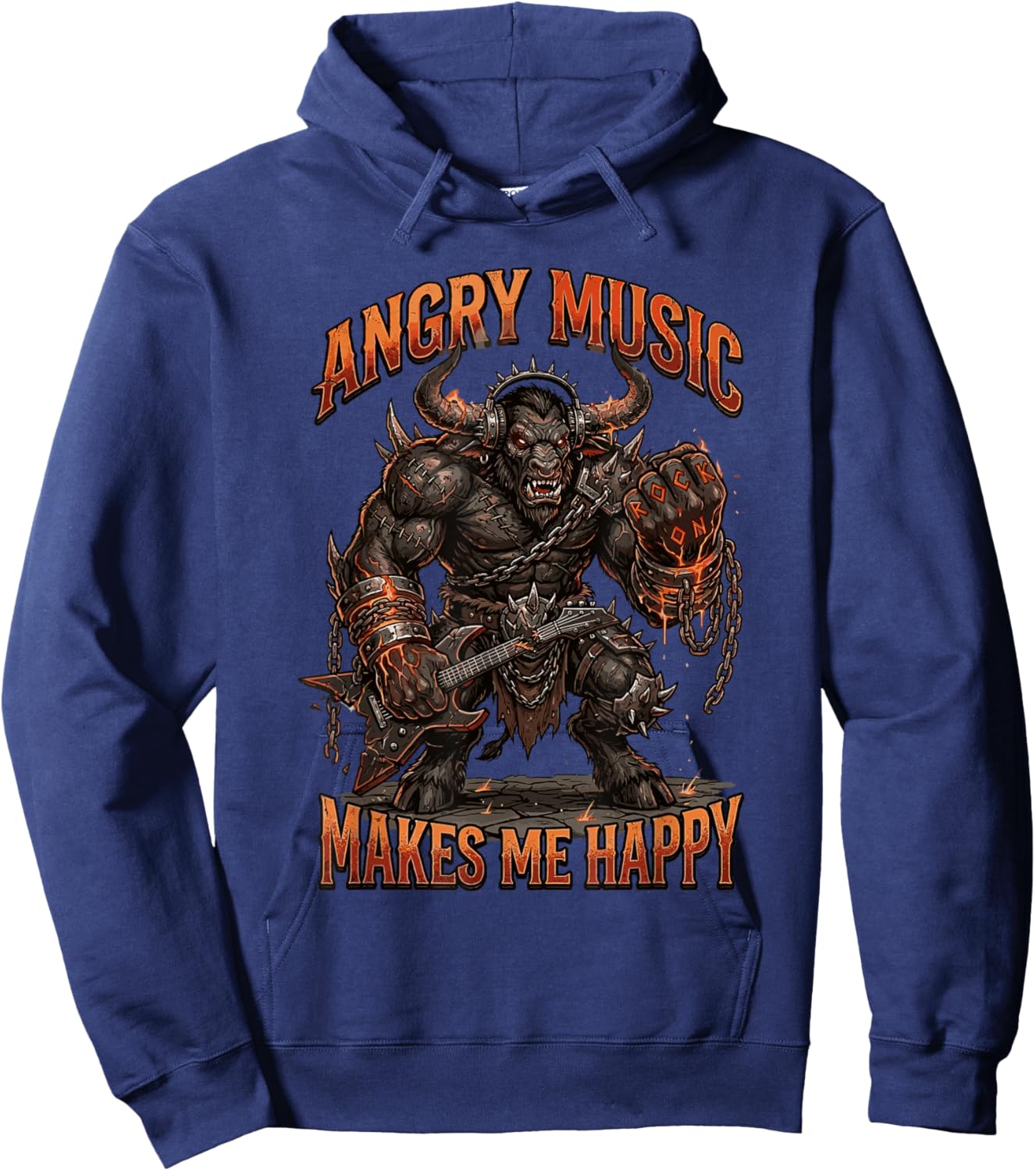 Angry Music Makes Me Happy Funny Metal Minotaur Demon Hoodie - Hoodie | Navy