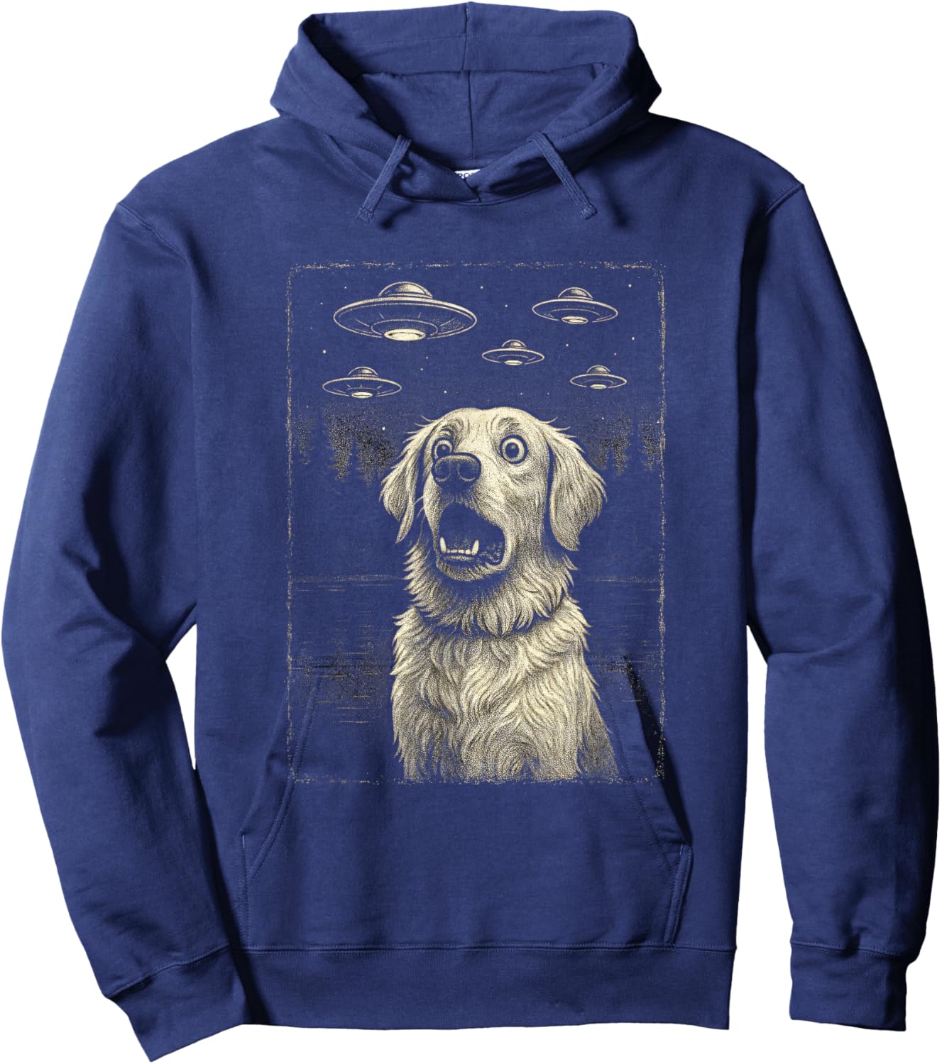 Golden Retriever UFO Encounter - Funny Dog Art Hoodie - Hoodie | Navy