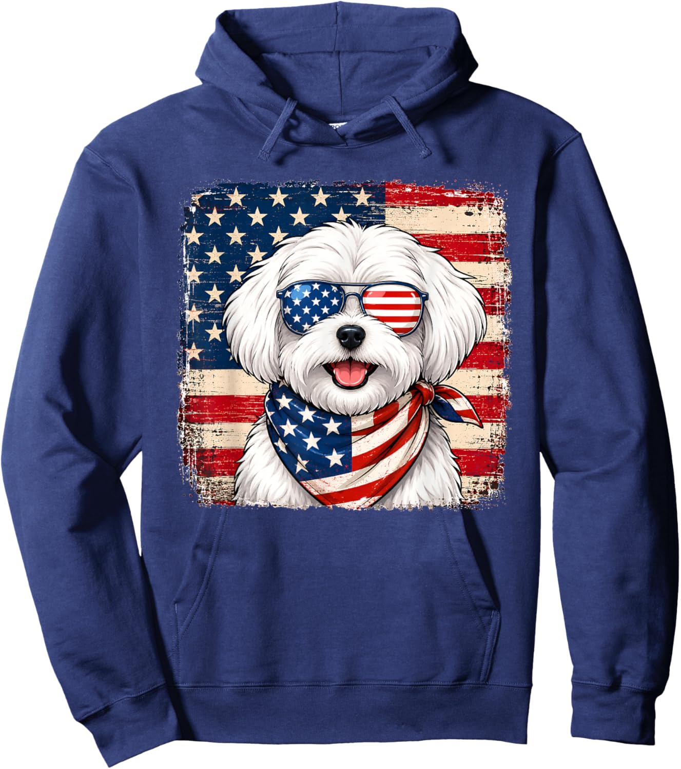Maltese Dog US America Flag Patriotic Maltese 4th of July Hoodie - Hoodie | Navy