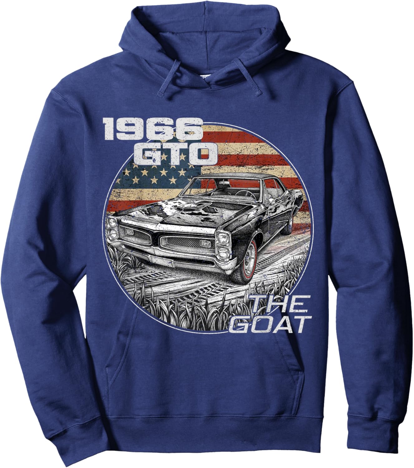 66 1966 GTO Silhouette Muscle Car American Flag Hoodie - Hoodie | Navy