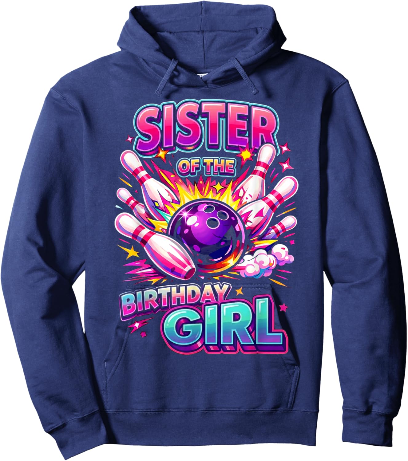 Sister of the Birthday Girl Bowling Birthday Party Supplies Hoodie - Hoodie | Navy