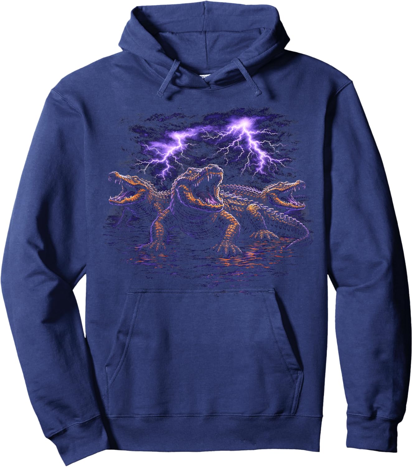 Vintage Alligator Lightnings 90s Southern Nature Graphic Hoodie - Hoodie | Navy