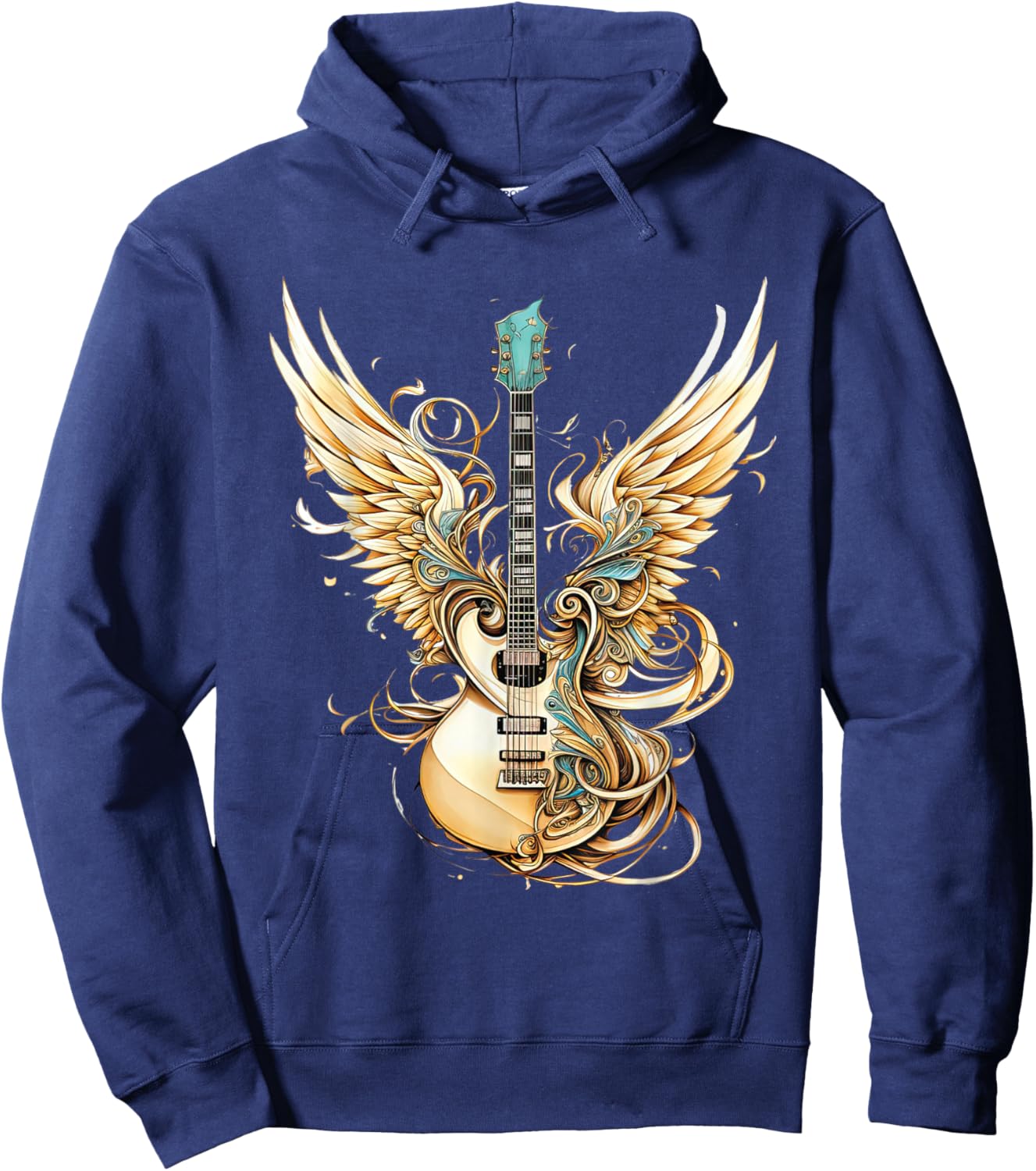 Retro Rock & Roll Music Guitar Wings Vintage 80s Men Women Hoodie - Hoodie | Navy