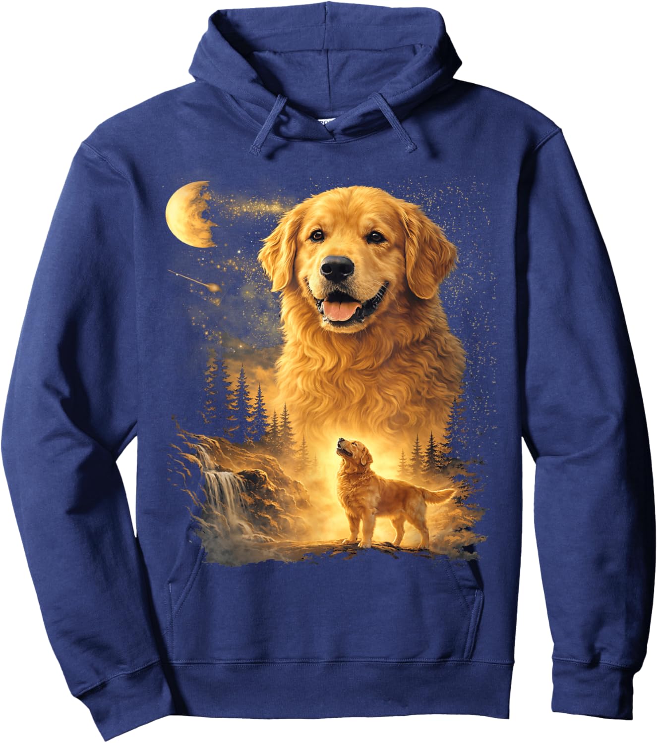 Golden Retriever Howling to The Moon Vintage Dog Art Hoodie - Hoodie | Navy