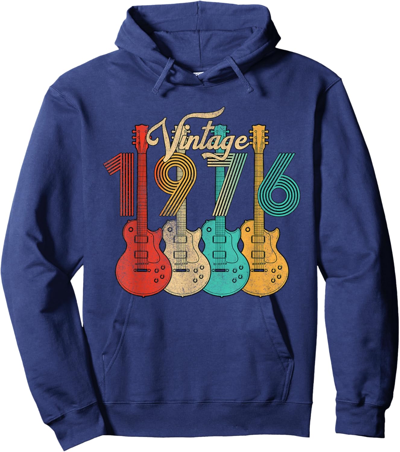 Vintage Born in 1976 50th Birthday Gifts 50 Years Old Guitar Hoodie - Hoodie | Navy