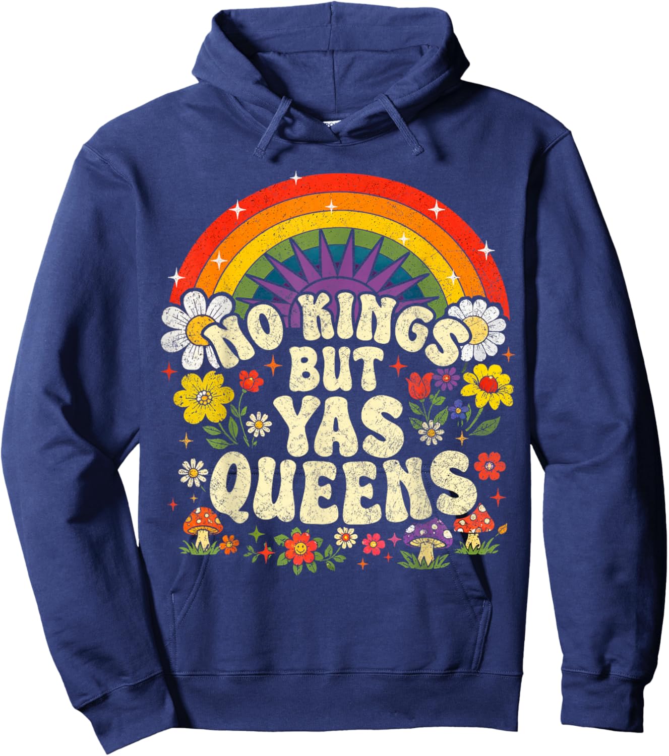 No Kings but YAS Queens Rainbow LGBTQ Pride Ally Hoodie - Hoodie | Navy