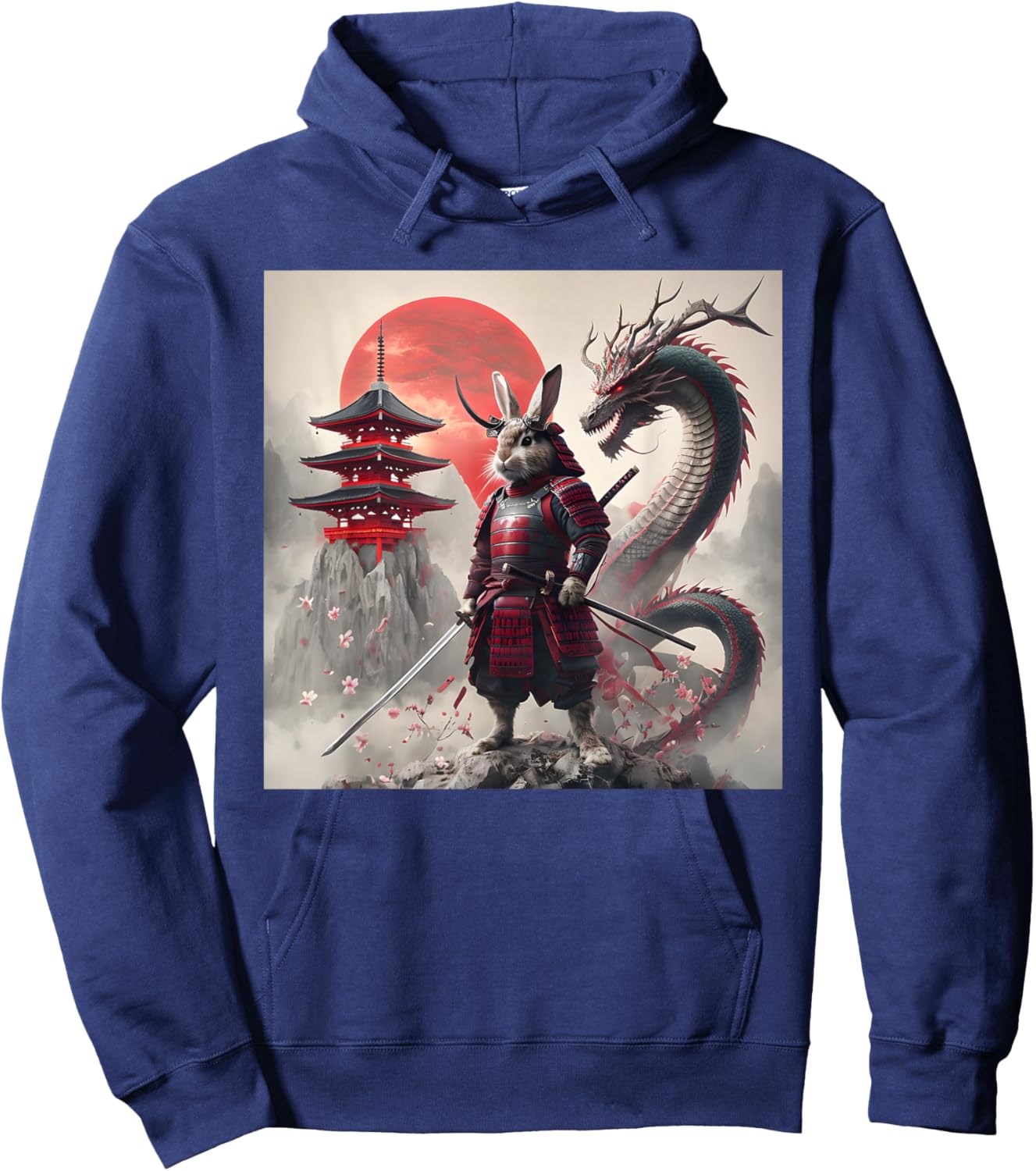 Samurai Bunny Rabbit Graphic Warrior Japanese Rabbit Ninja Hoodie - Hoodie | Navy