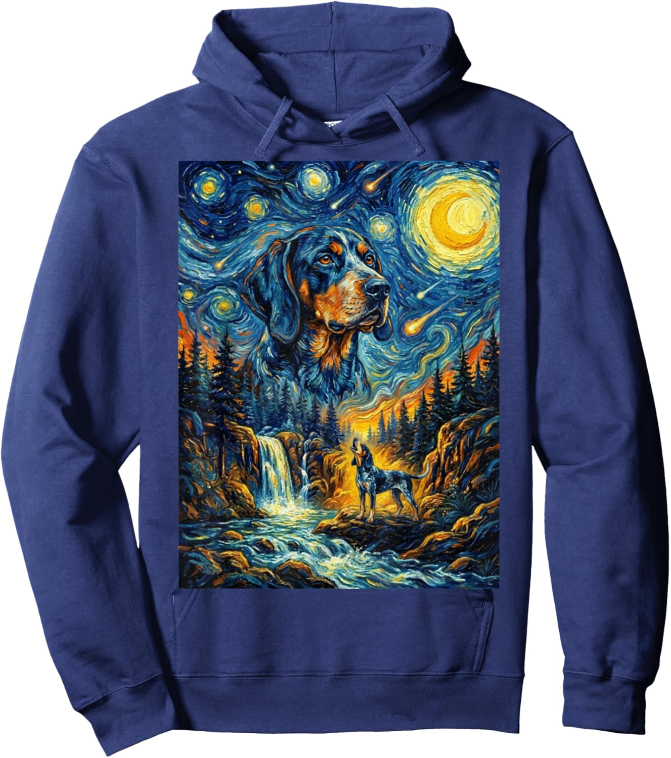 Bluetick Coonhound Dog Howling The Moon Night Starry Style Hoodie - Hoodie | Navy